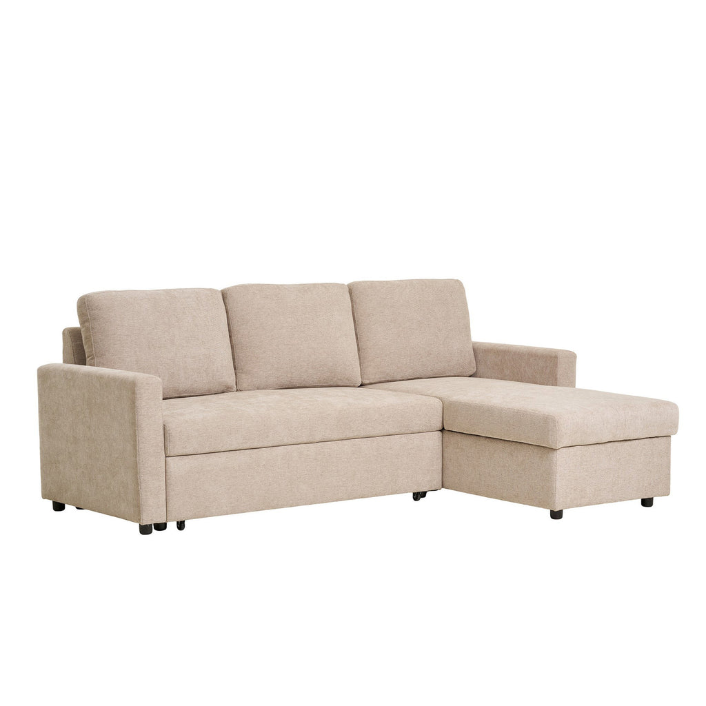 Canapea extensibilă cu șezlong și spațiu de depozitare, nisipiu închis, picioare natur, HN1085