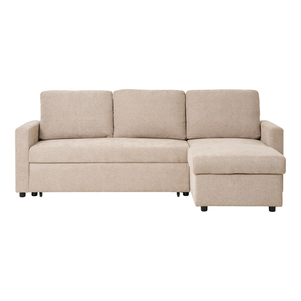 Canapea extensibilă cu șezlong și spațiu de depozitare, nisipiu închis, picioare natur, HN1085