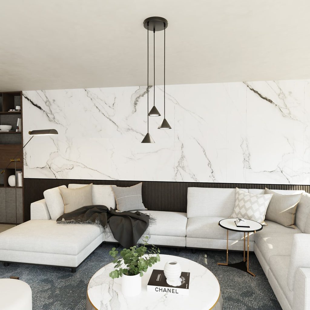 Lampa suspendata conica neagra 3 lumini Elit