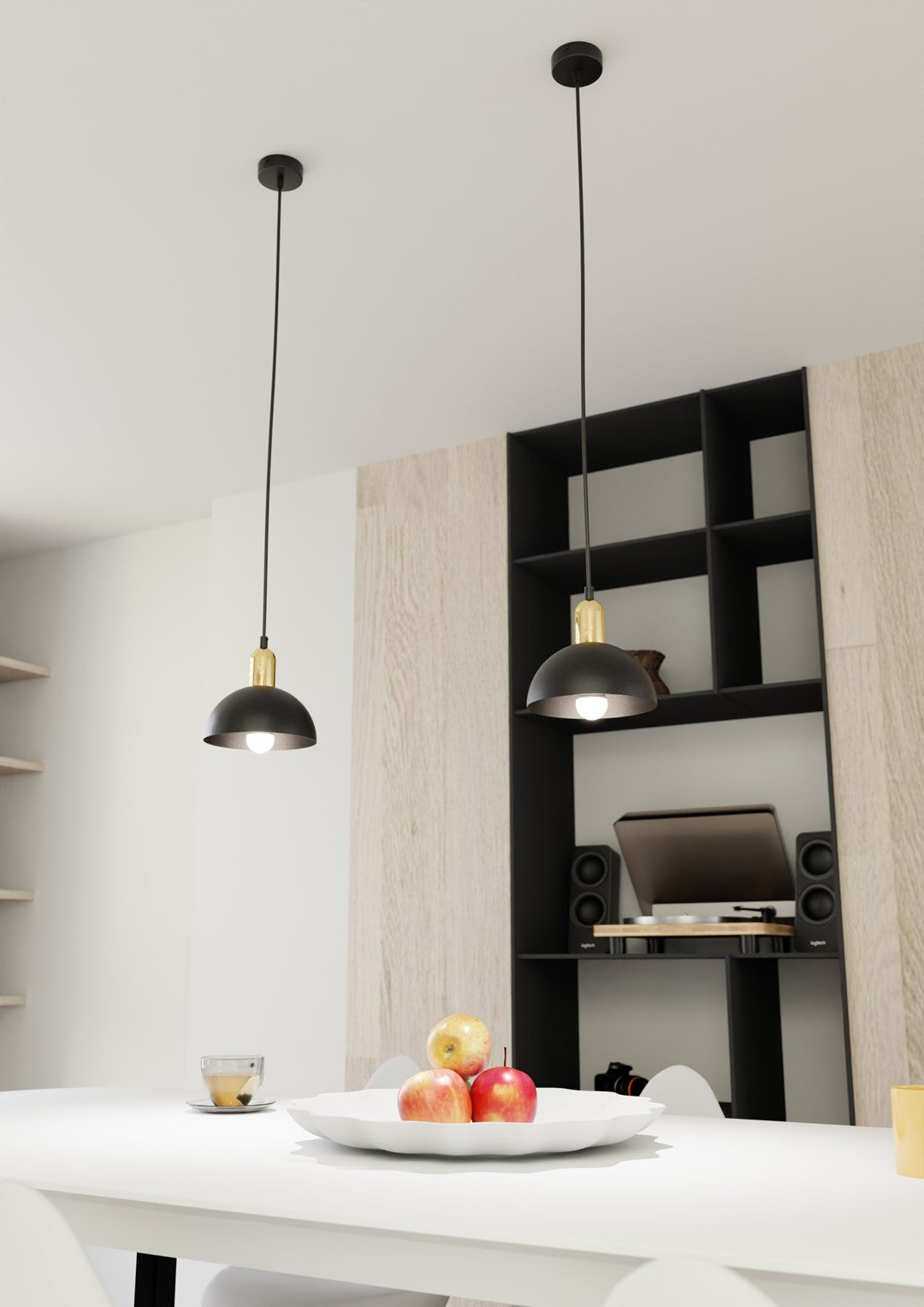 Lampa suspendata metalica neagra semirotunda loft Moto
