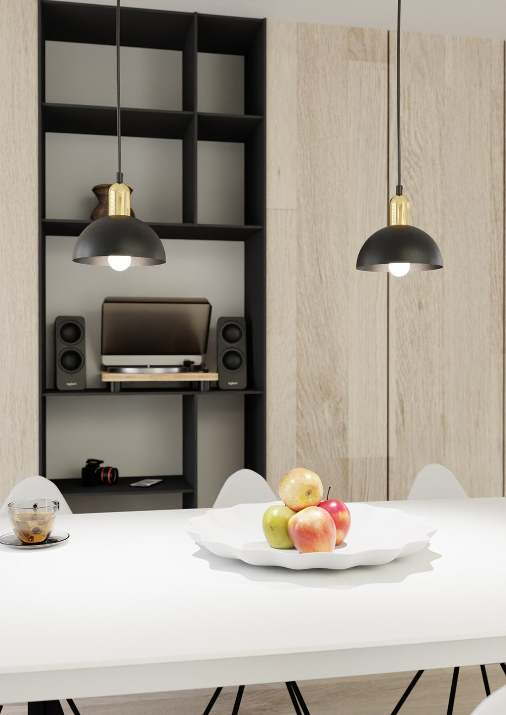 Lampa suspendata metalica neagra semirotunda loft Moto