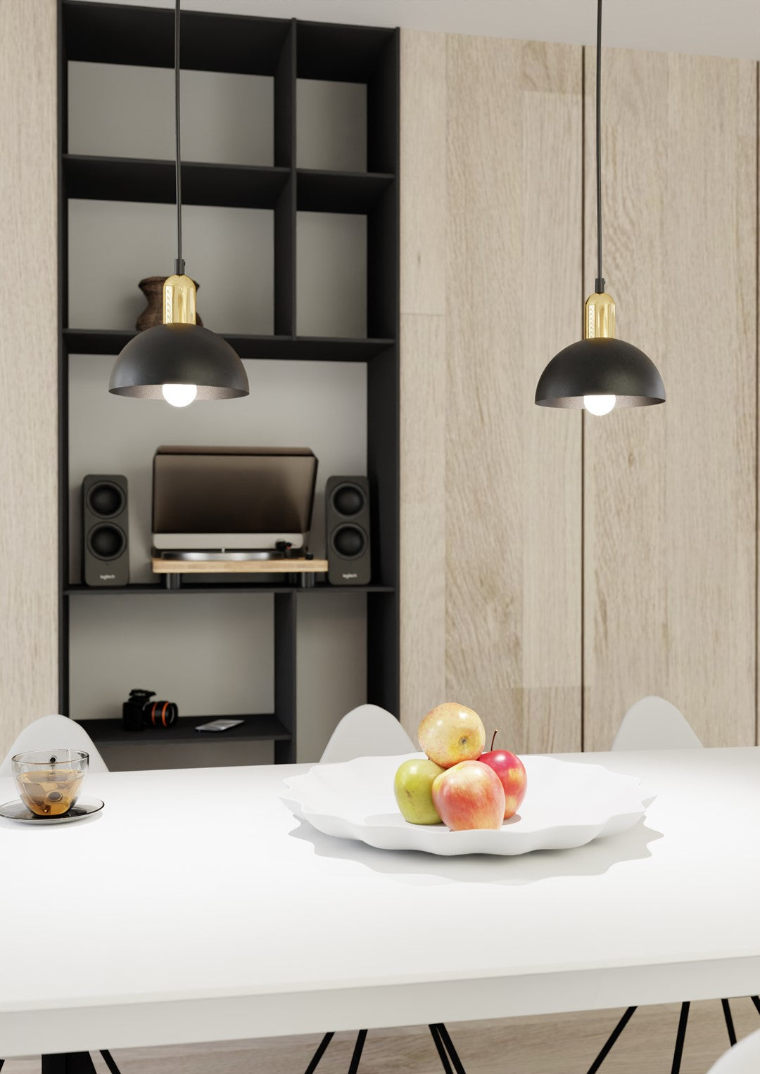 Lampa suspendata metalica neagra semirotunda loft Moto
