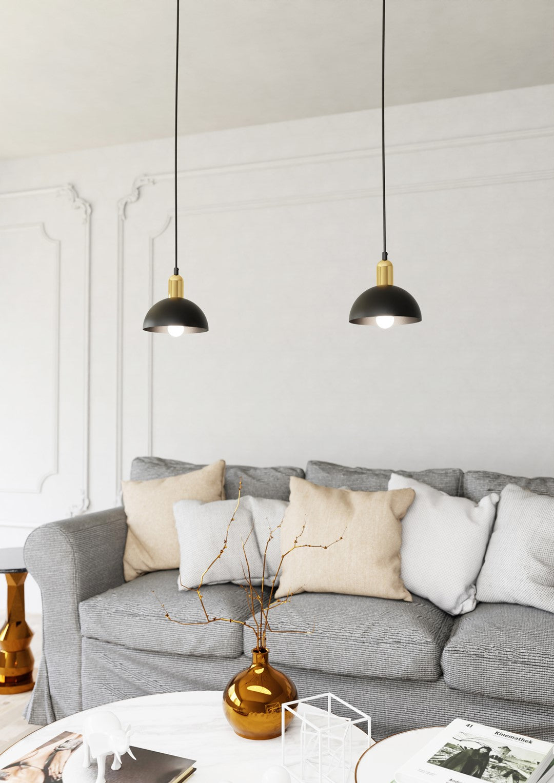 Lampa suspendata metalica neagra semirotunda loft Moto