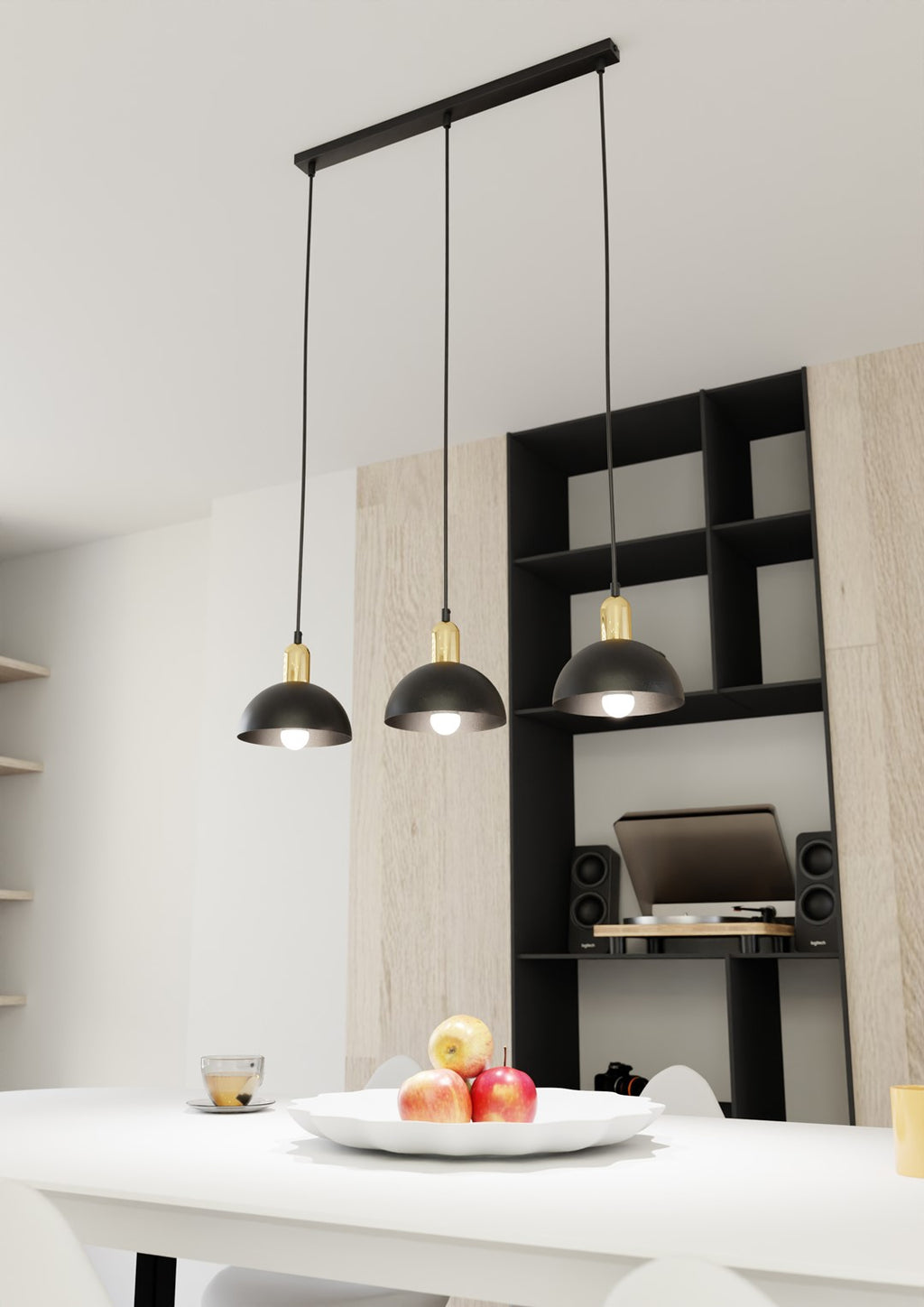 Lampa suspendata metalica neagra semirotunda 3 lumini Moto