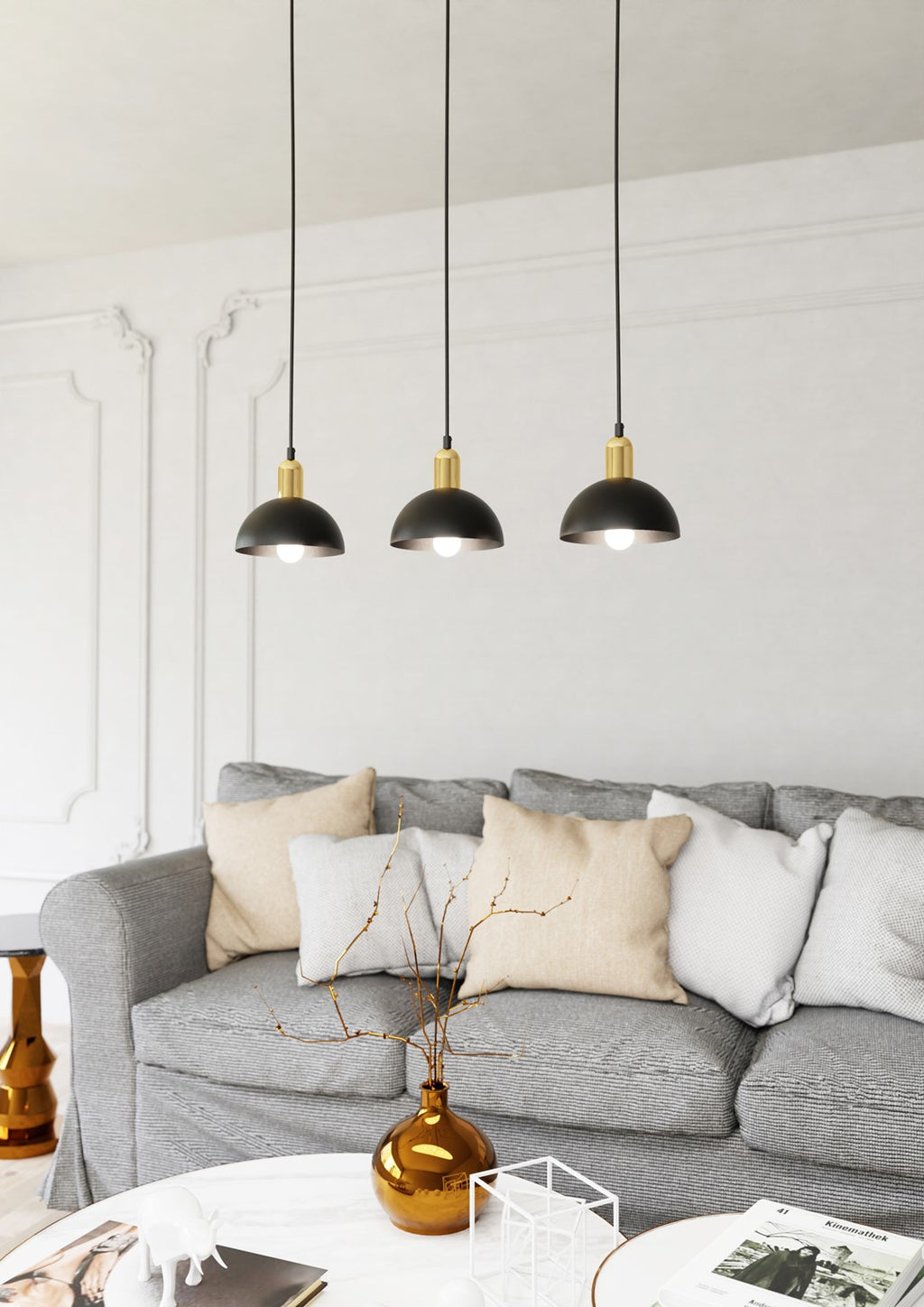 Lampa suspendata metalica neagra semirotunda 3 lumini Moto