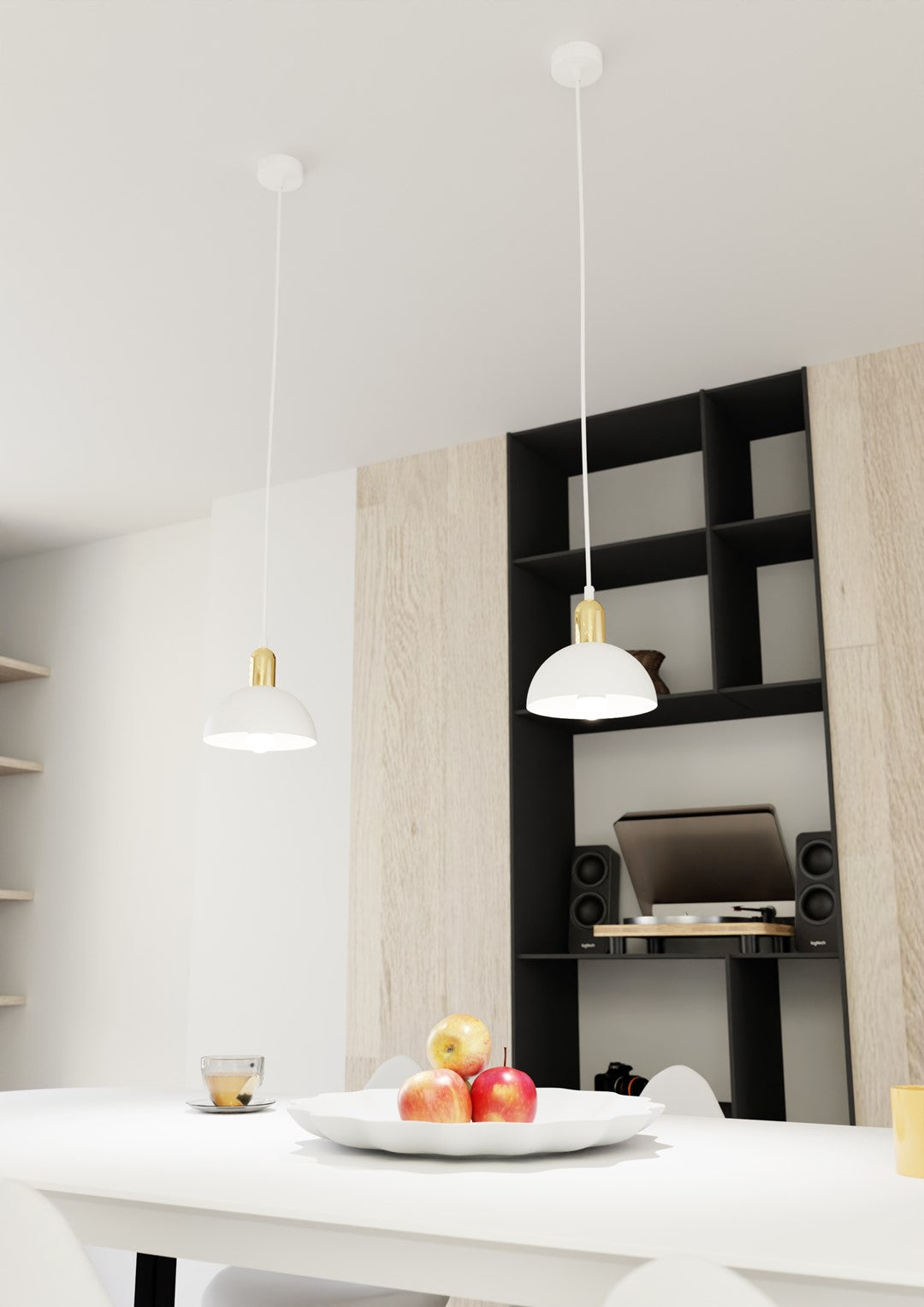 Lampa suspendata metalica alba semirotunda loft Moto