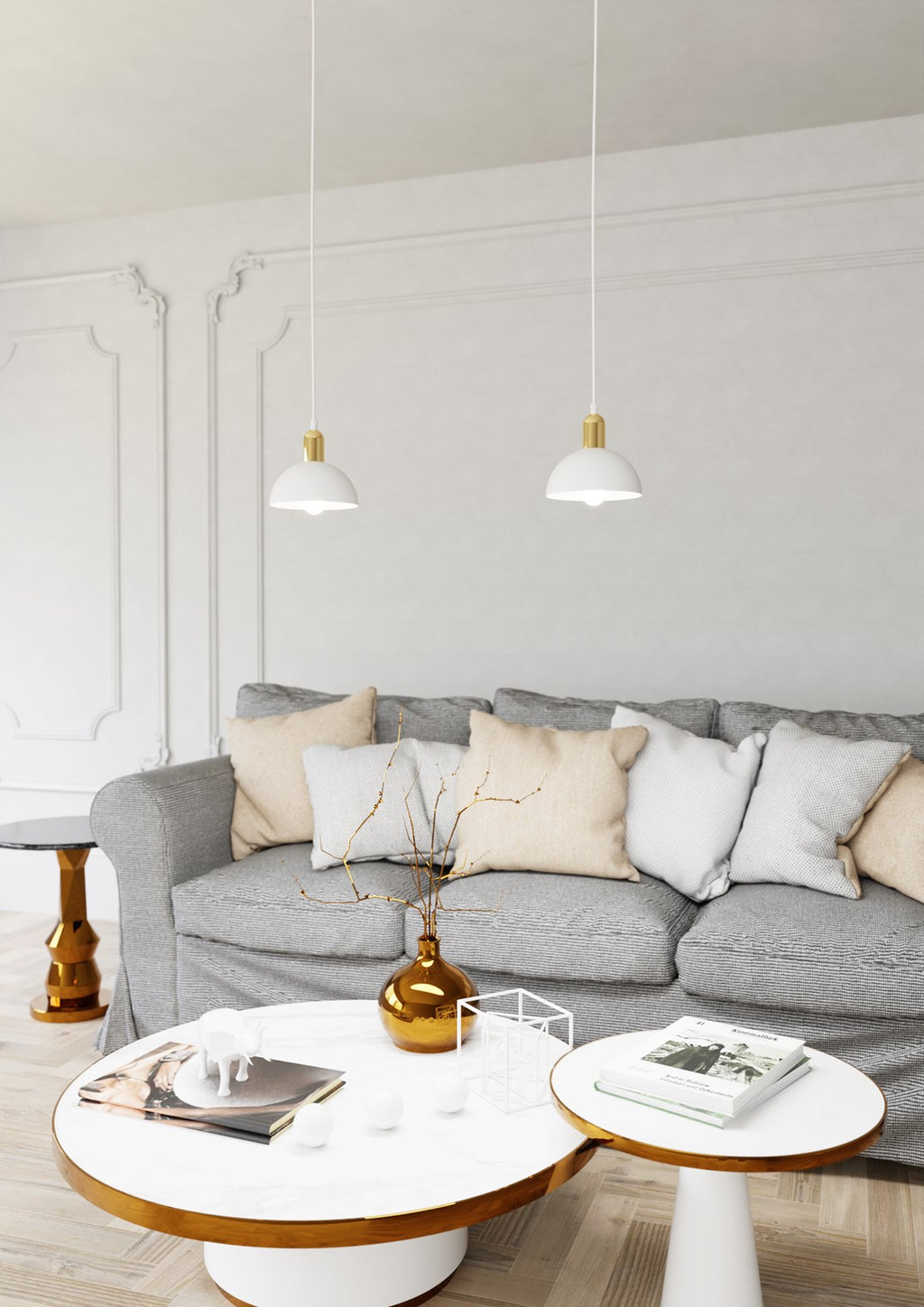 Lampa suspendata metalica alba semirotunda loft Moto