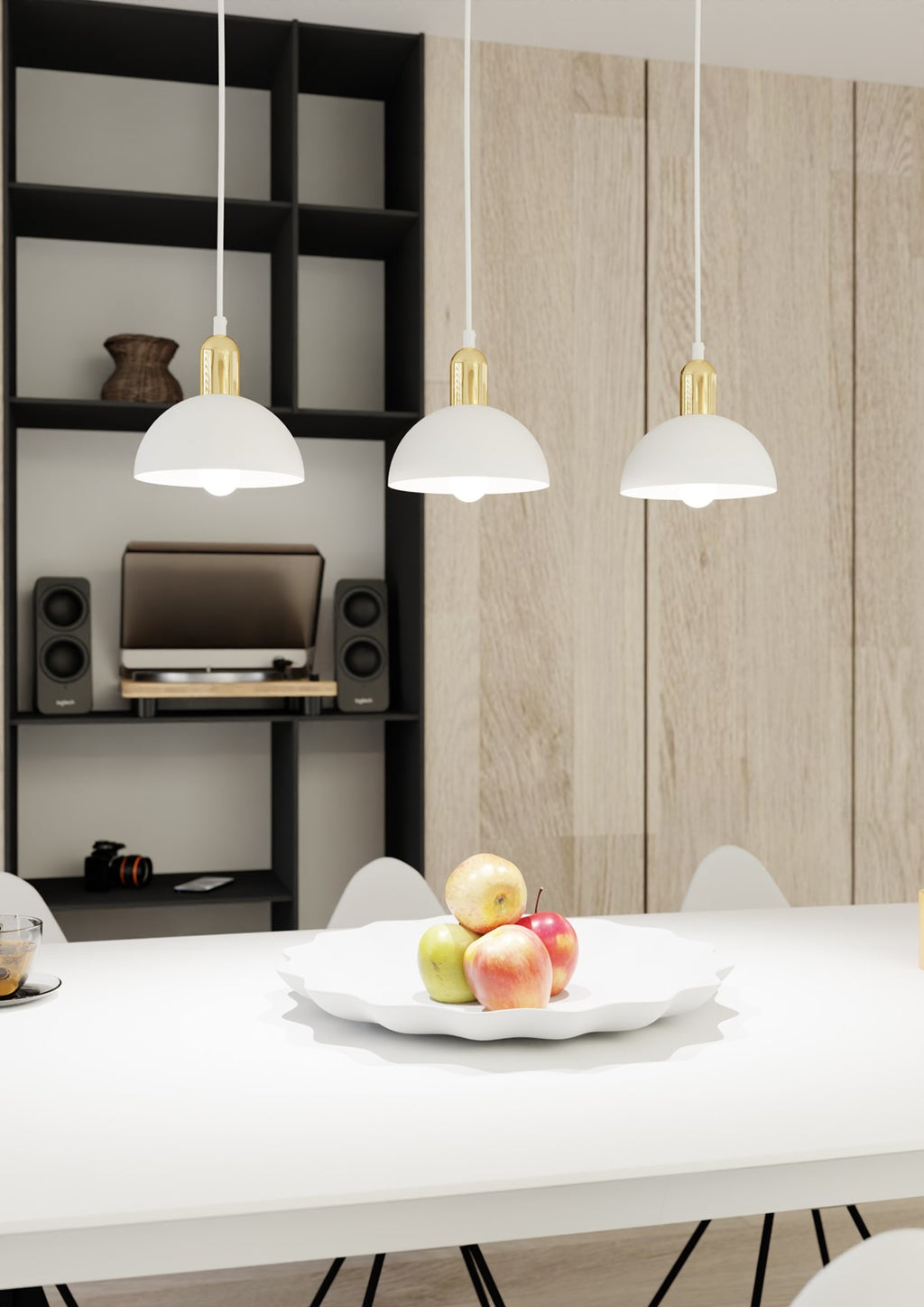 Lampa suspendata metalica alba semirotunda 3 lumini Moto