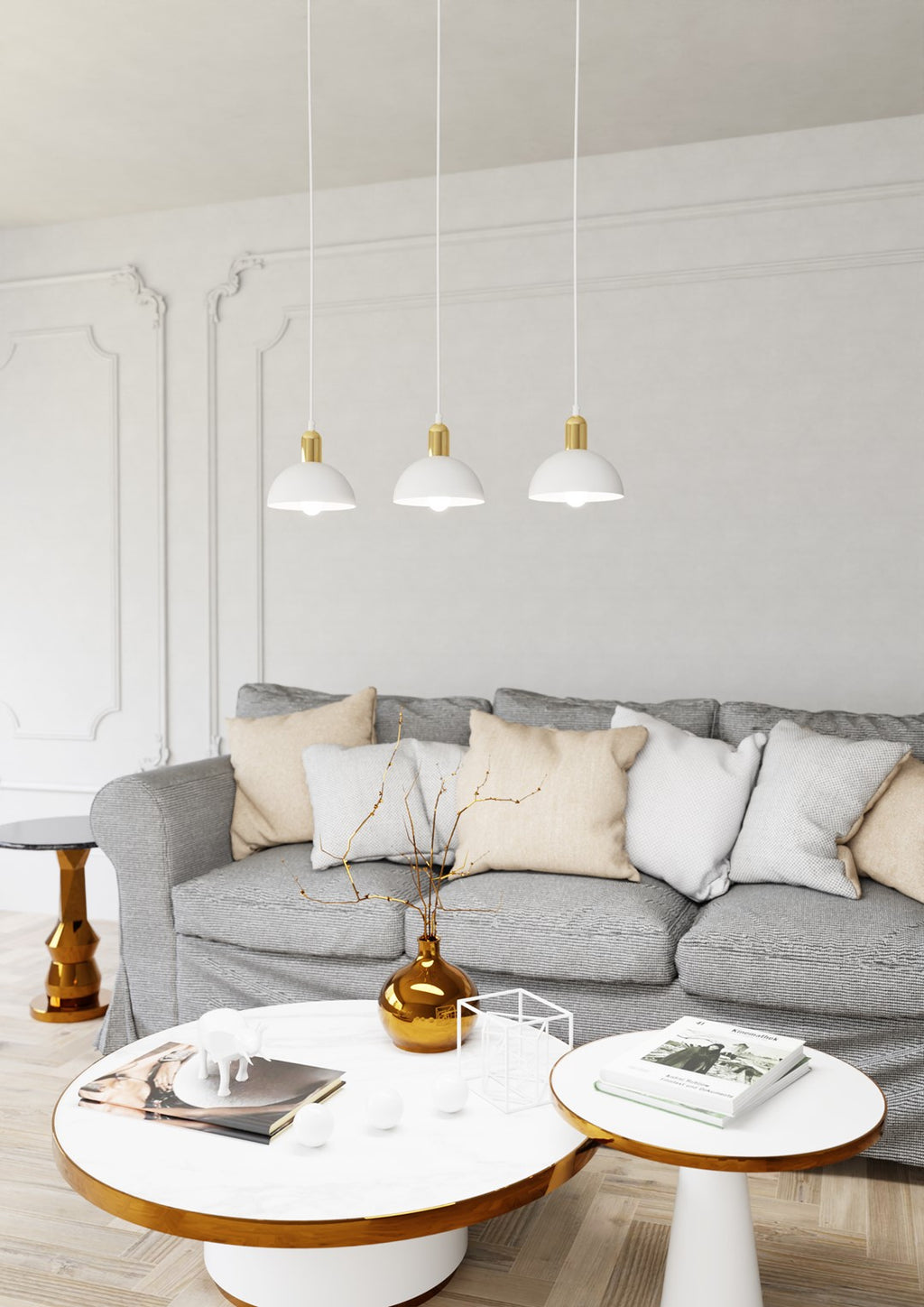 Lampa suspendata metalica alba semirotunda 3 lumini Moto