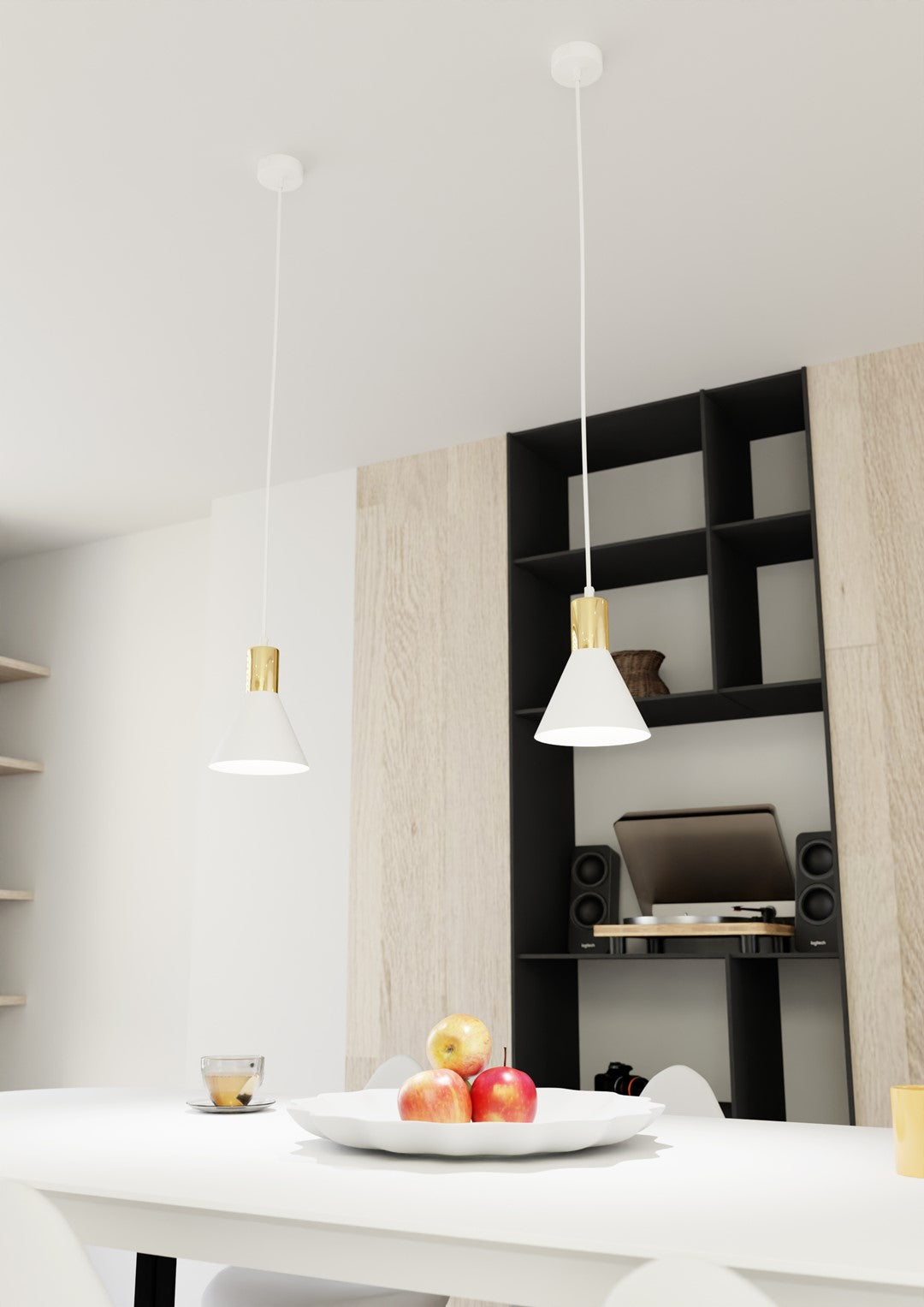 Lampa suspendata metalica alba conica loft Rosa