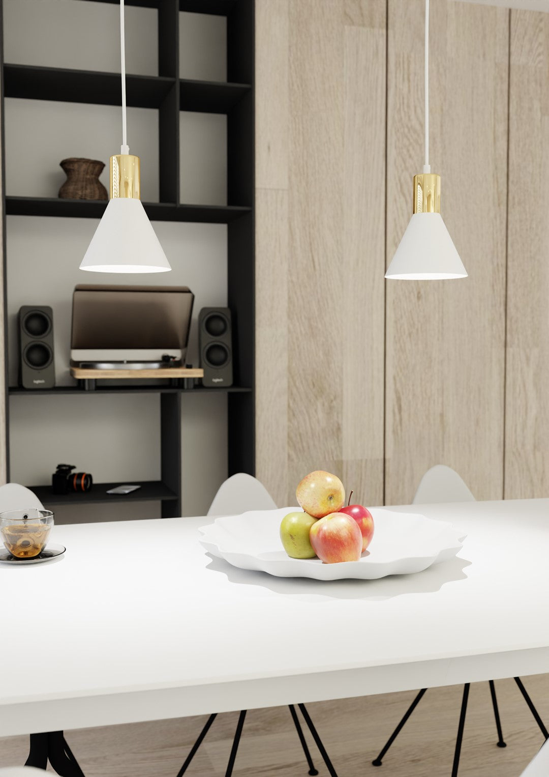 Lampa suspendata metalica alba conica loft Rosa