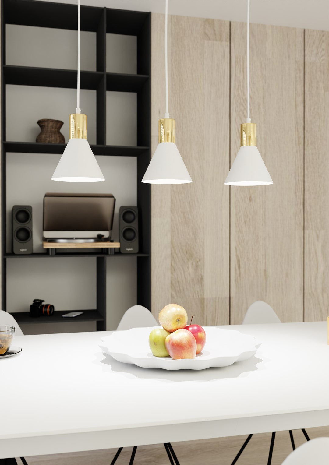 Lampa suspendata metalica alba conica 3 lumini Rosa