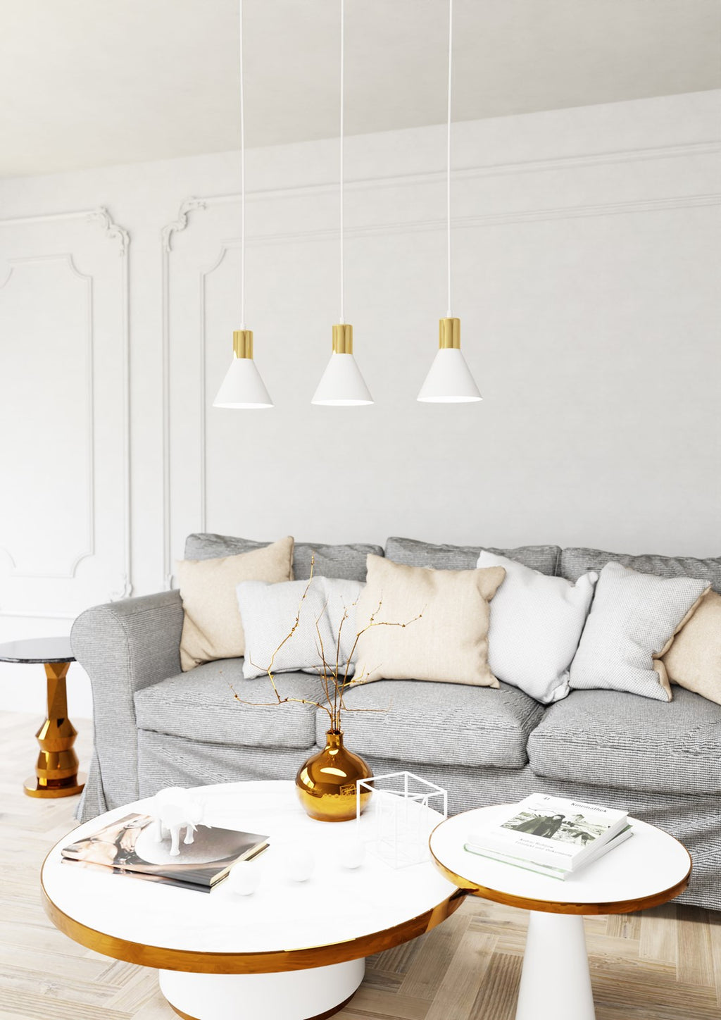 Lampa suspendata metalica alba conica 3 lumini Rosa