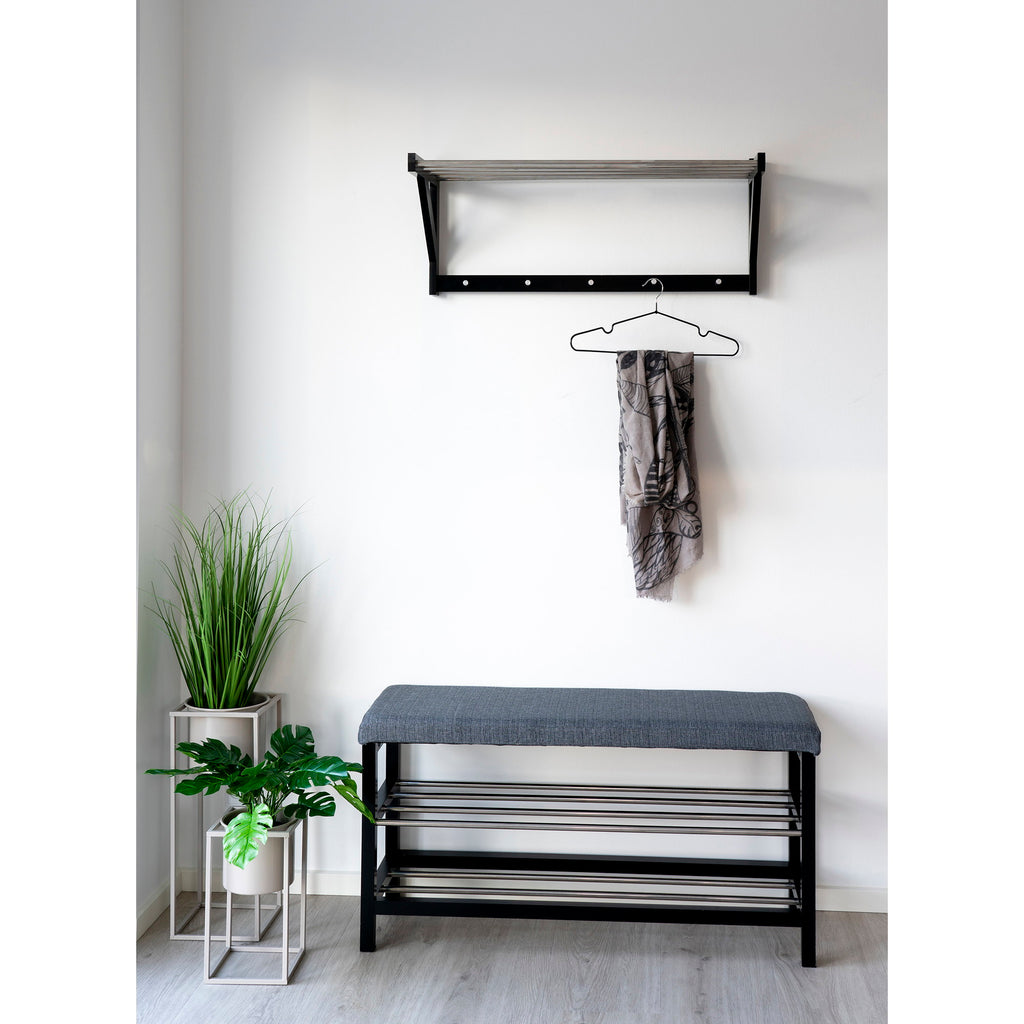 Bancă cu pernă și 2 polițe, gri, picioare negre, 100x34x50 cm