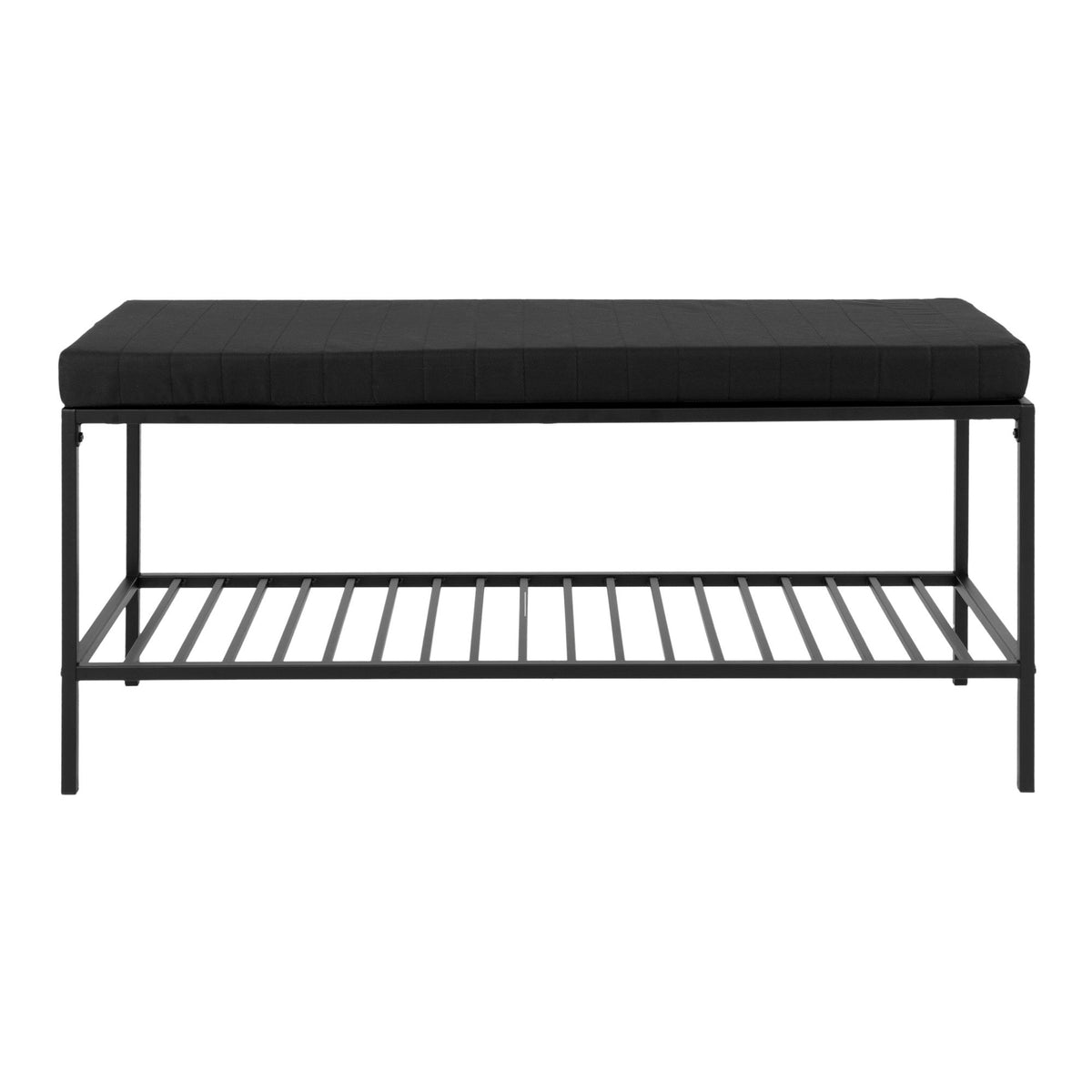 Bancă cu pernă și poliță, negru, cu picioare negre, 100x36x48,5 cm