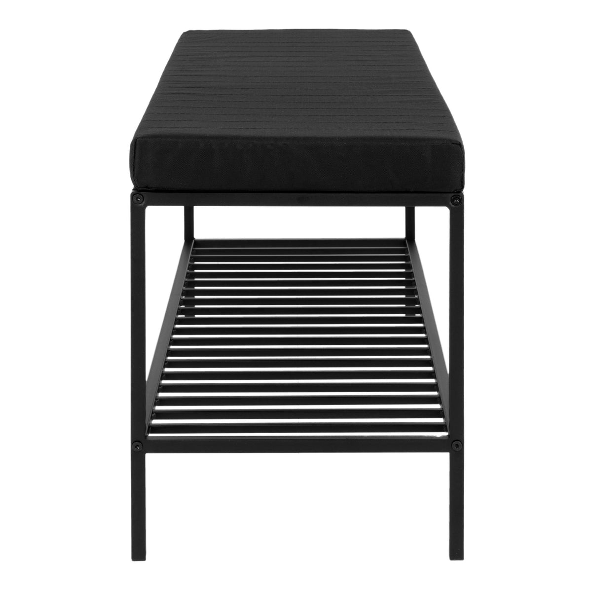 Bancă cu pernă și poliță, negru, cu picioare negre, 100x36x48,5 cm
