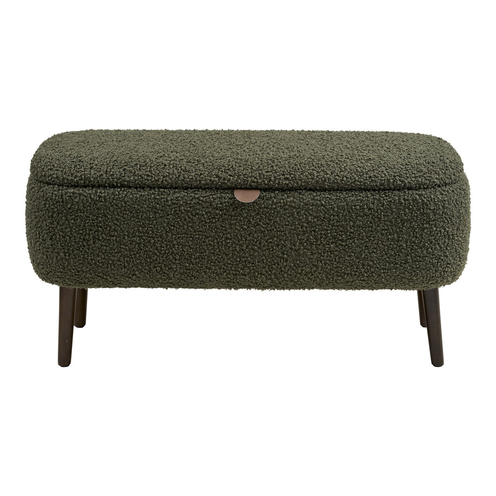Bancă cu spațiu de depozitare, țesătură teddy, verde, 95x37x45 cm, HN1301