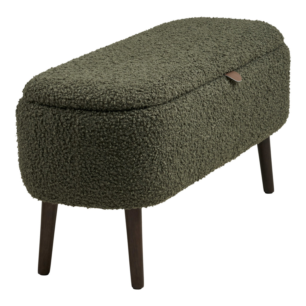 Bancă cu spațiu de depozitare, țesătură teddy, verde, 95x37x45 cm, HN1301