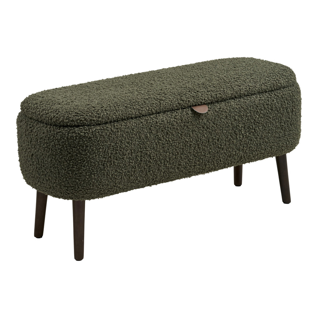 Bancă cu spațiu de depozitare, țesătură teddy, verde, 95x37x45 cm, HN1301