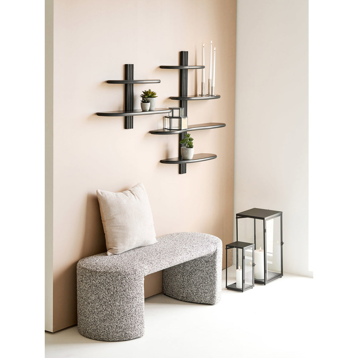 Bancă, bouclé, negru/alb, 120x45x44 cm, HN1243