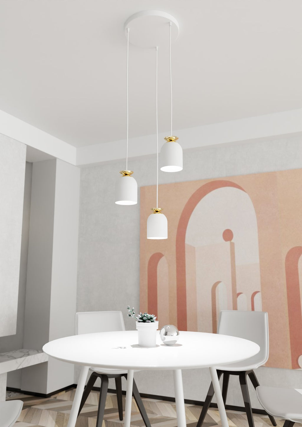 Lampa suspendata metalica alba 3 lumini Target