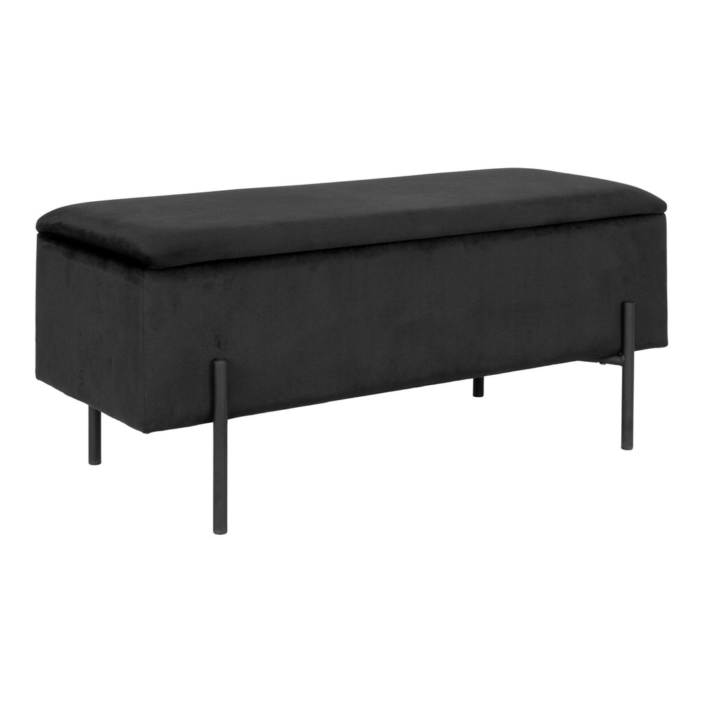 Bancă cu spațiu de depozitare, catifea, negru, 95x36,5x43 cm, HN1207