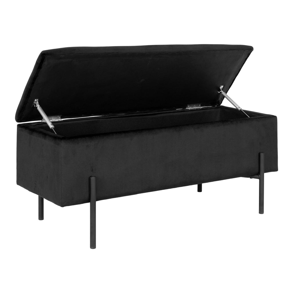 Bancă cu spațiu de depozitare, catifea, negru, 95x36,5x43 cm, HN1207