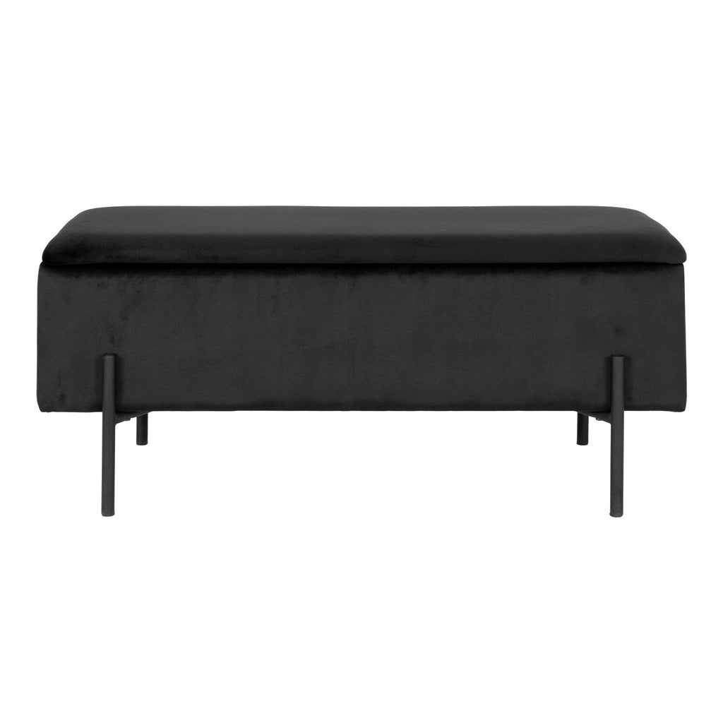 Bancă cu spațiu de depozitare, catifea, negru, 95x36,5x43 cm, HN1207