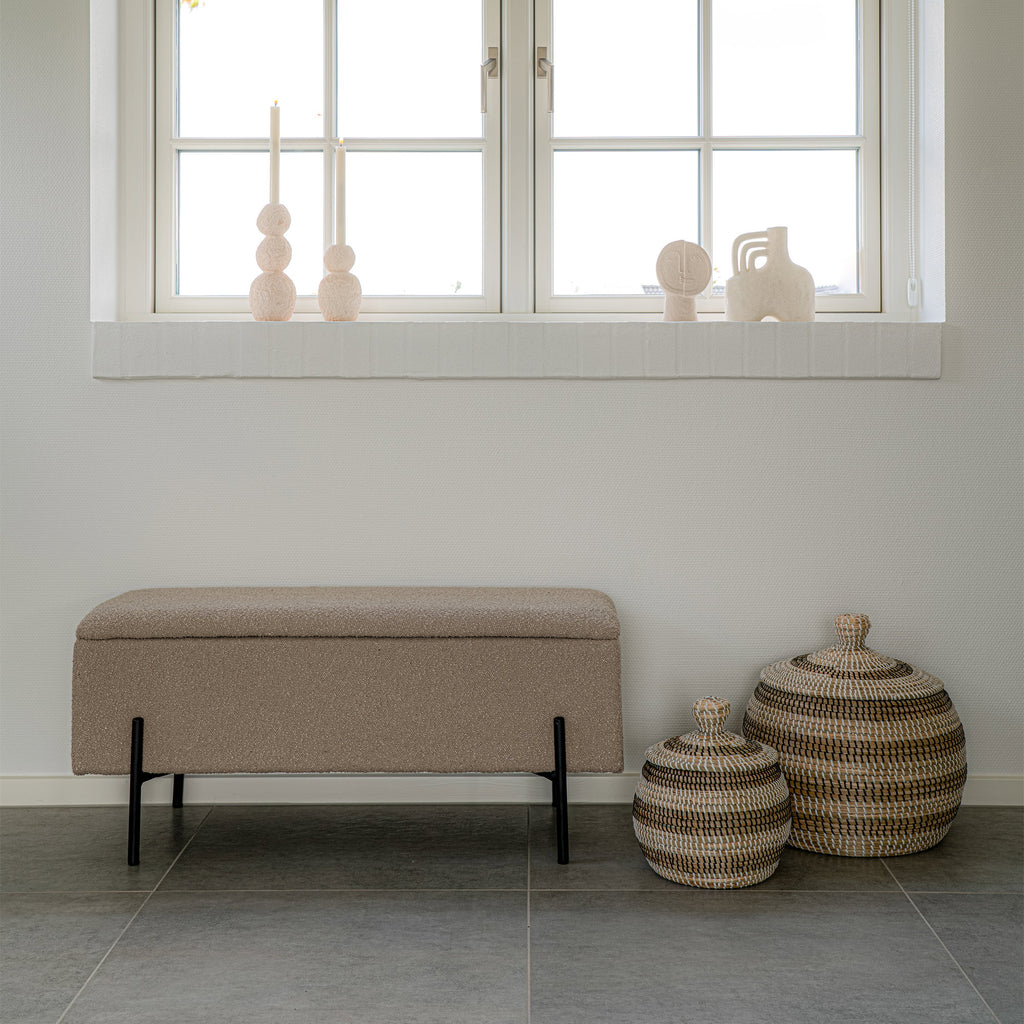 Bancă cu spațiu de depozitare, bouclé, bej, 95x36,5x43 cm, HN1233