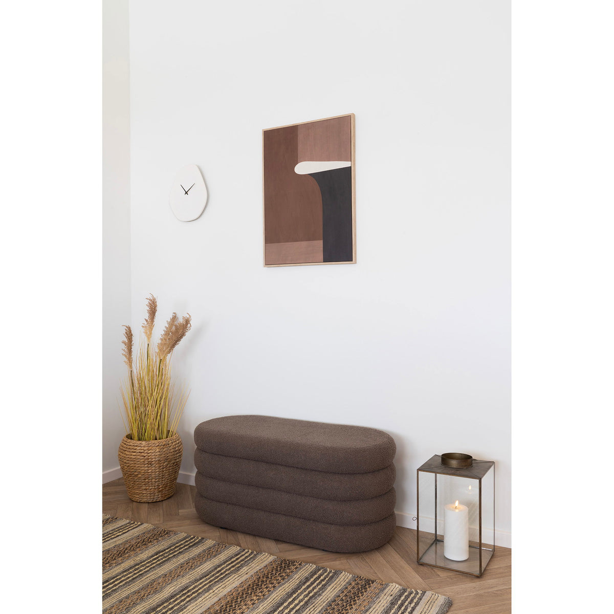 Bancă cu spațiu de depozitare, țesătură teddy, maro, 103x45x44 cm, HN1238
