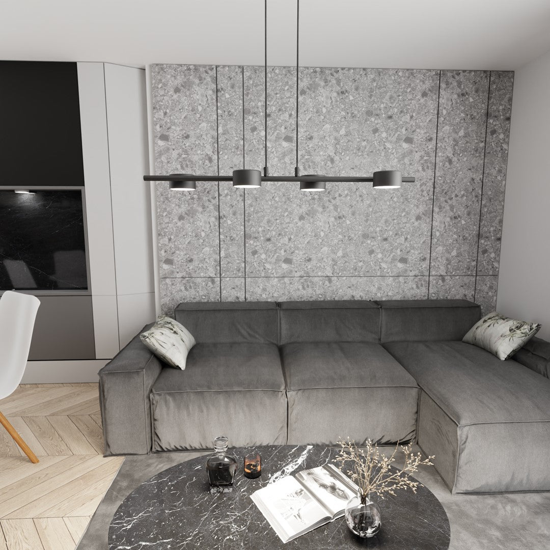 Lampa suspendata neagra 4 lumini Sora