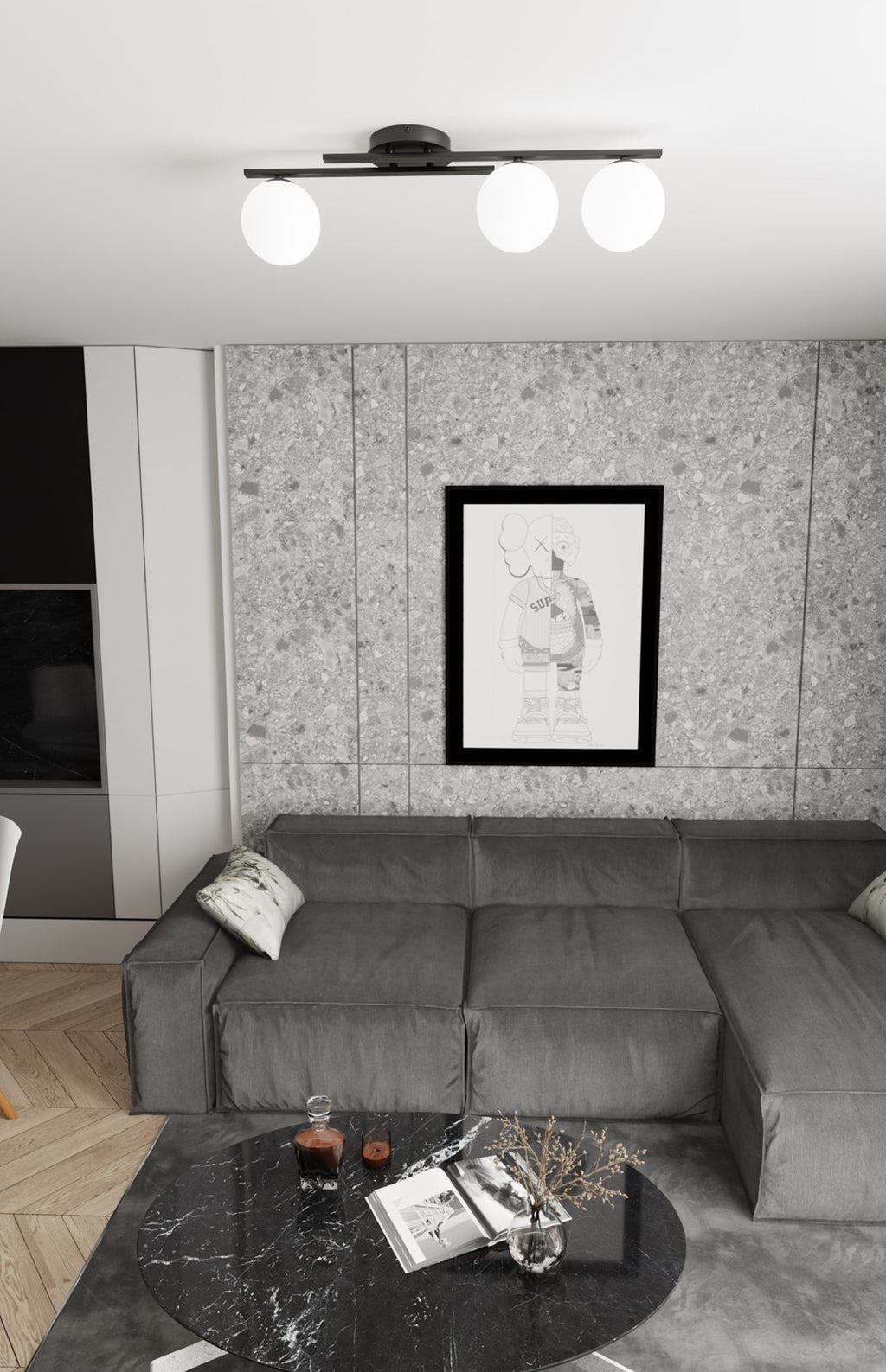 Lampa suspendata neagra opal 3 lumini Kairo