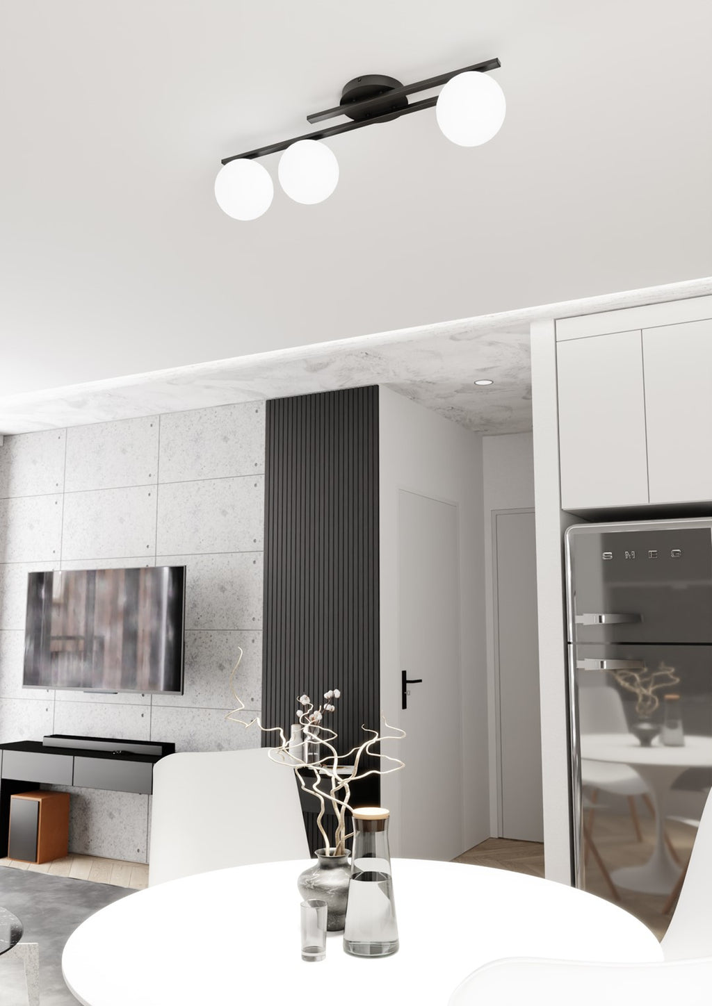 Lampa suspendata neagra opal 3 lumini Kairo