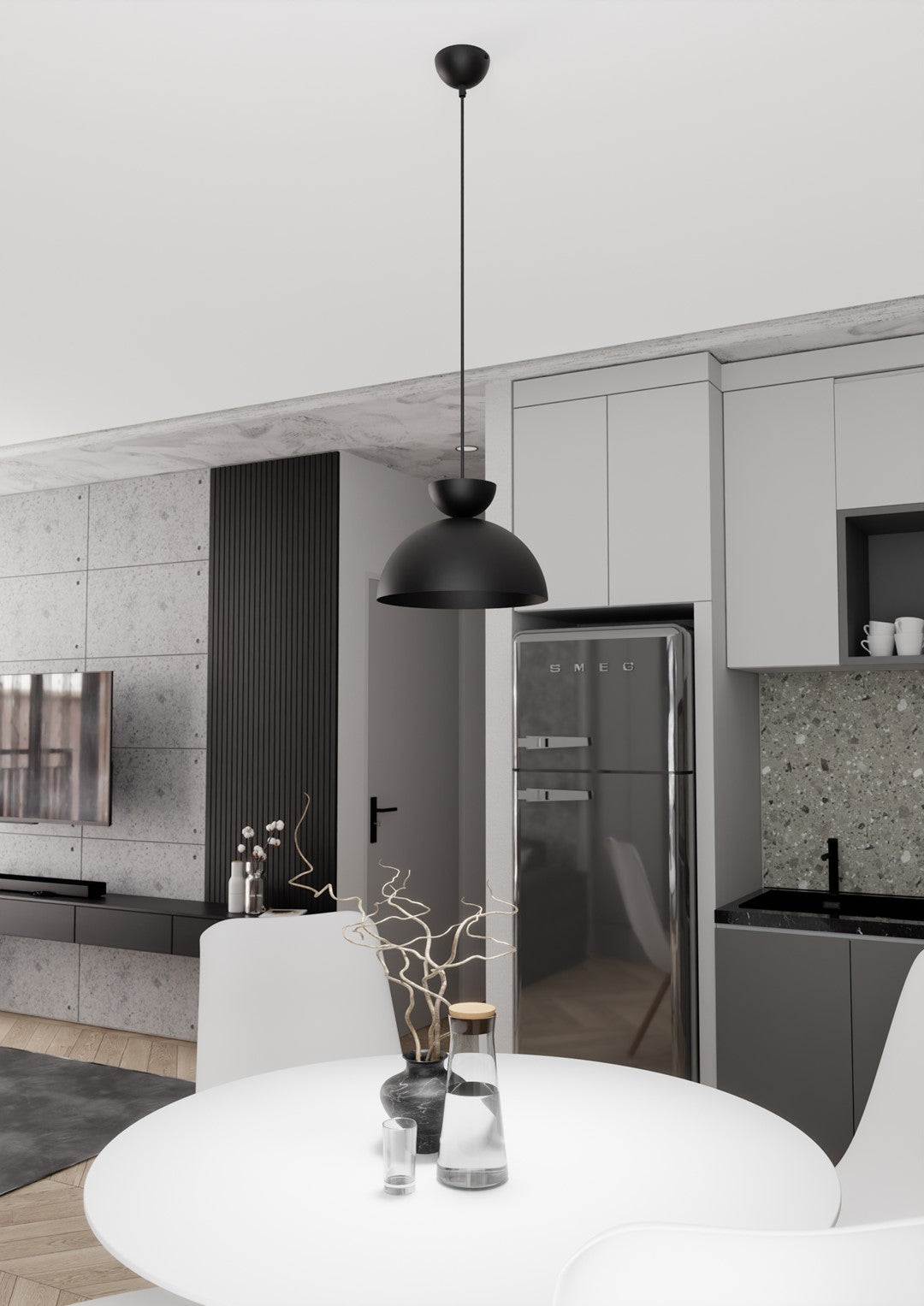 Lampa suspendata emisferica neagra Lunaro