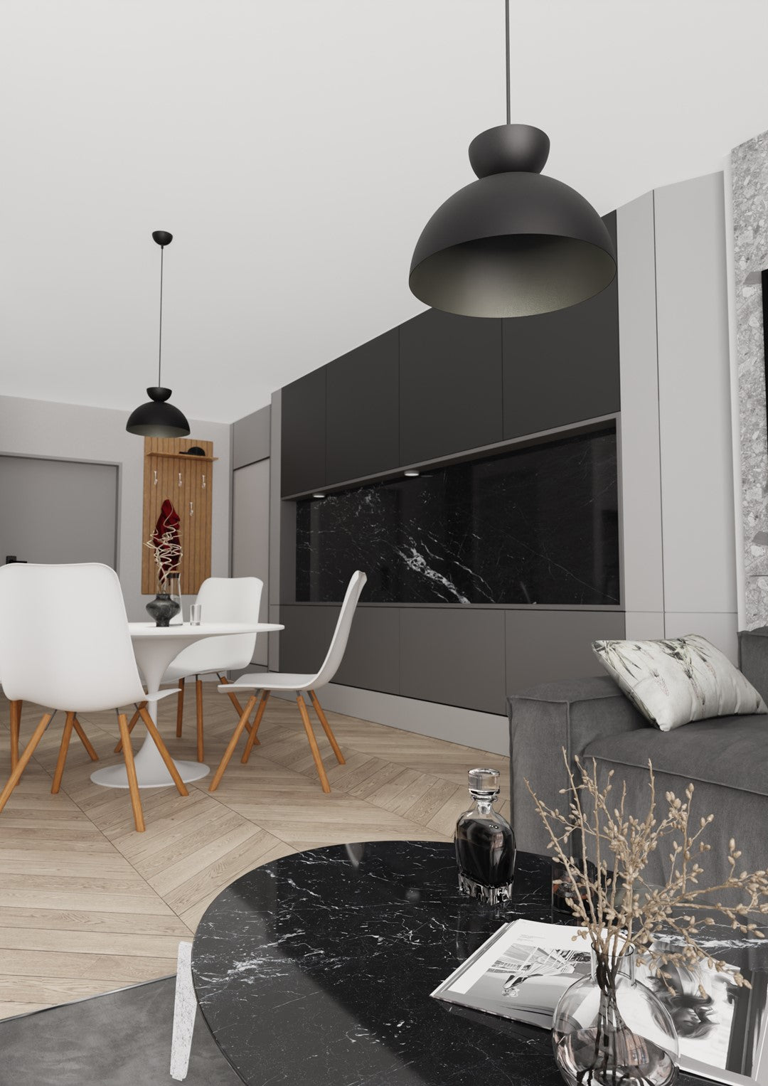 Lampa suspendata emisferica neagra Lunaro