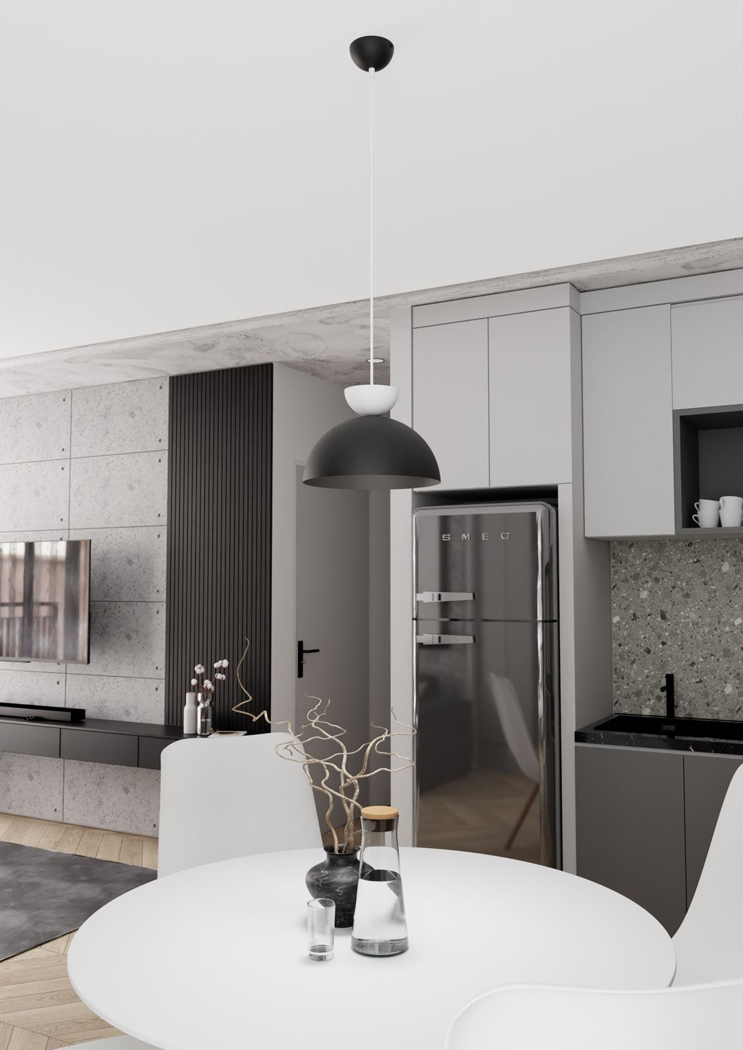 Lampa suspendata emisferica neagra si alb Lunaro