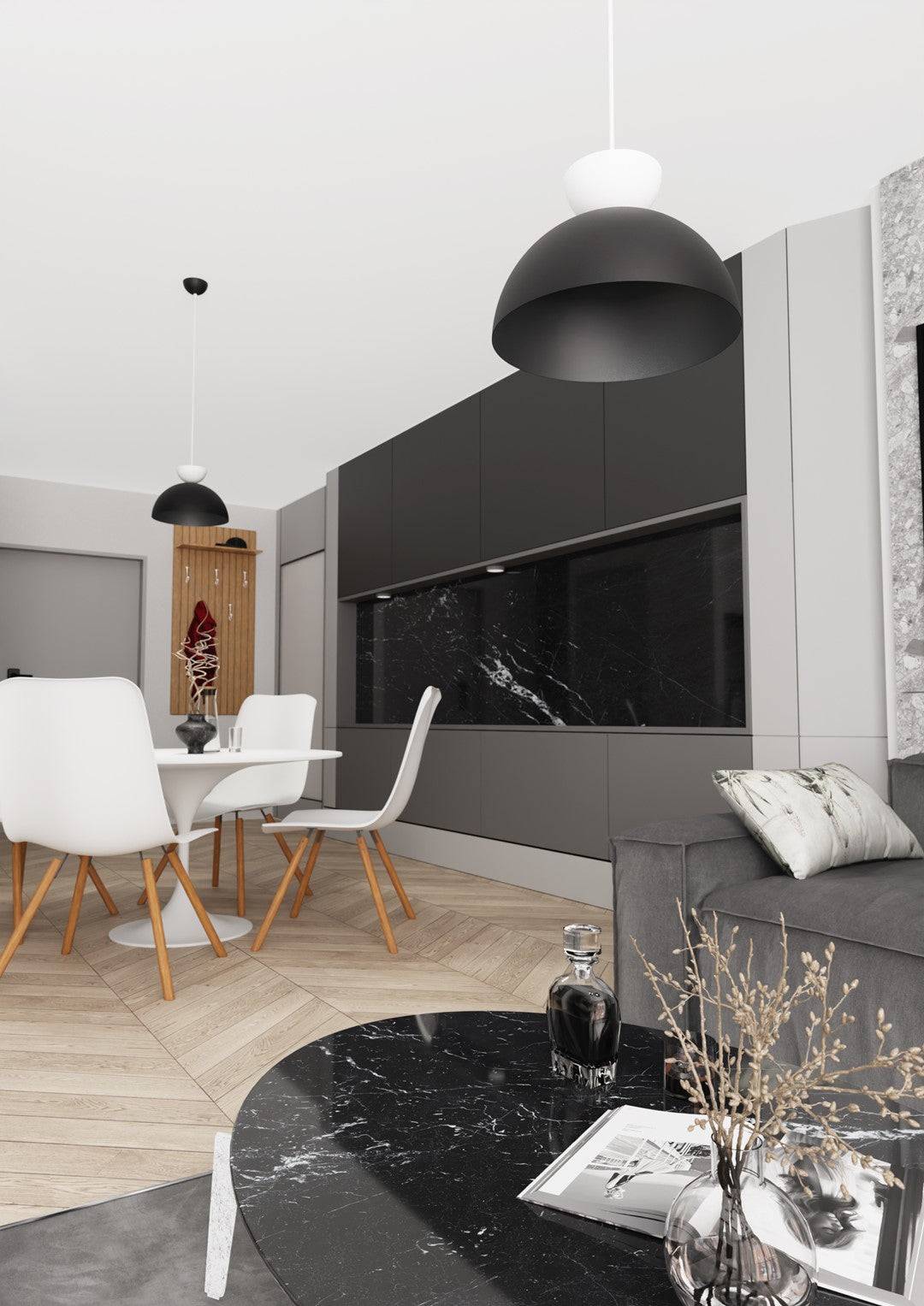 Lampa suspendata emisferica neagra si alb Lunaro
