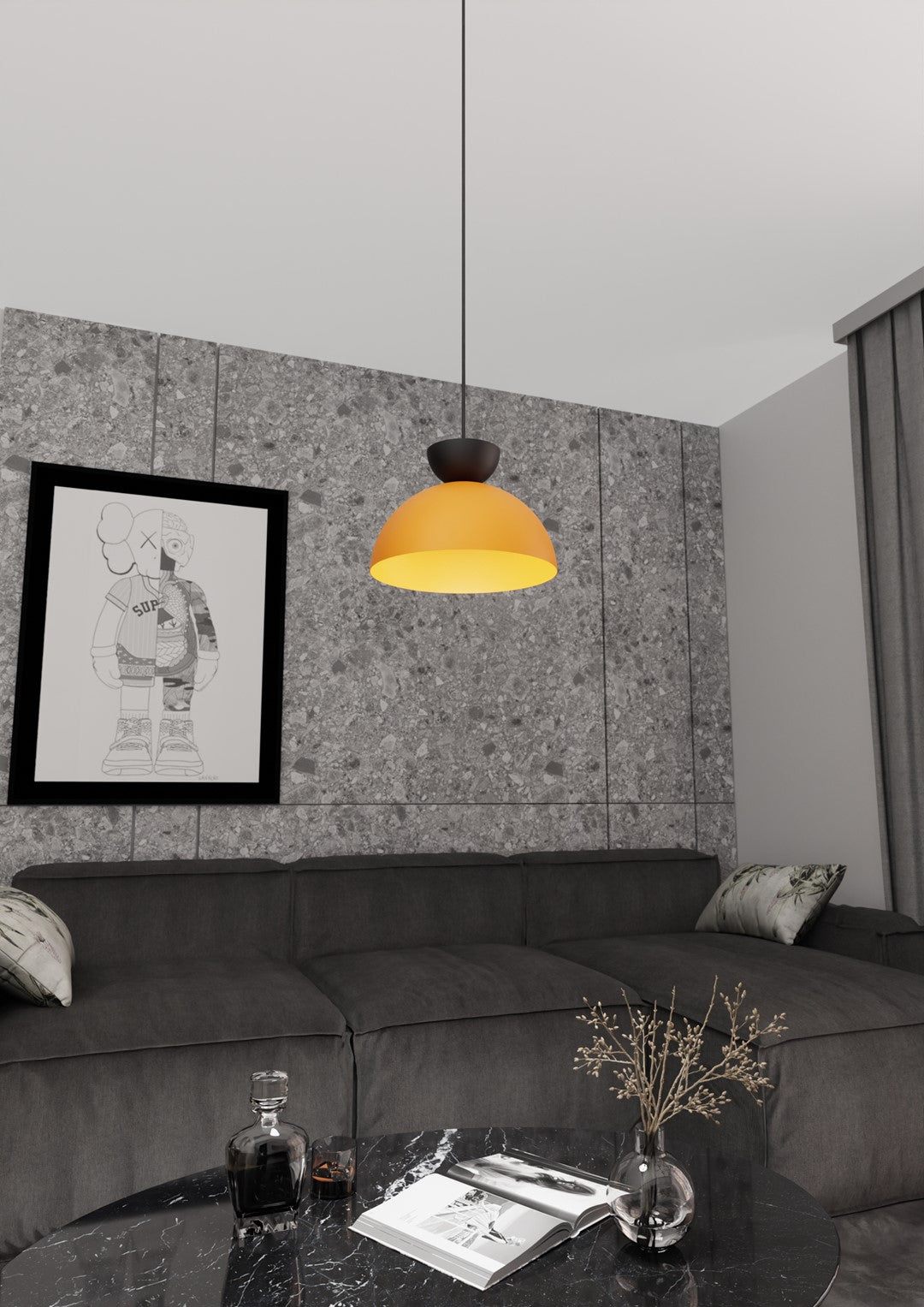Lampa suspendata emisferica galbena Lunaro