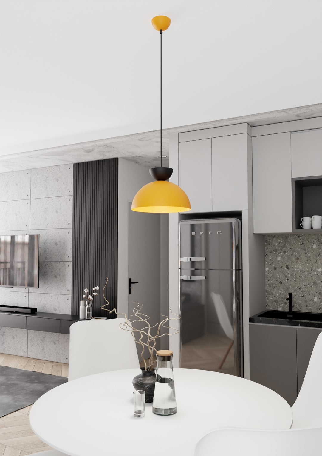 Lampa suspendata emisferica galbena Lunaro