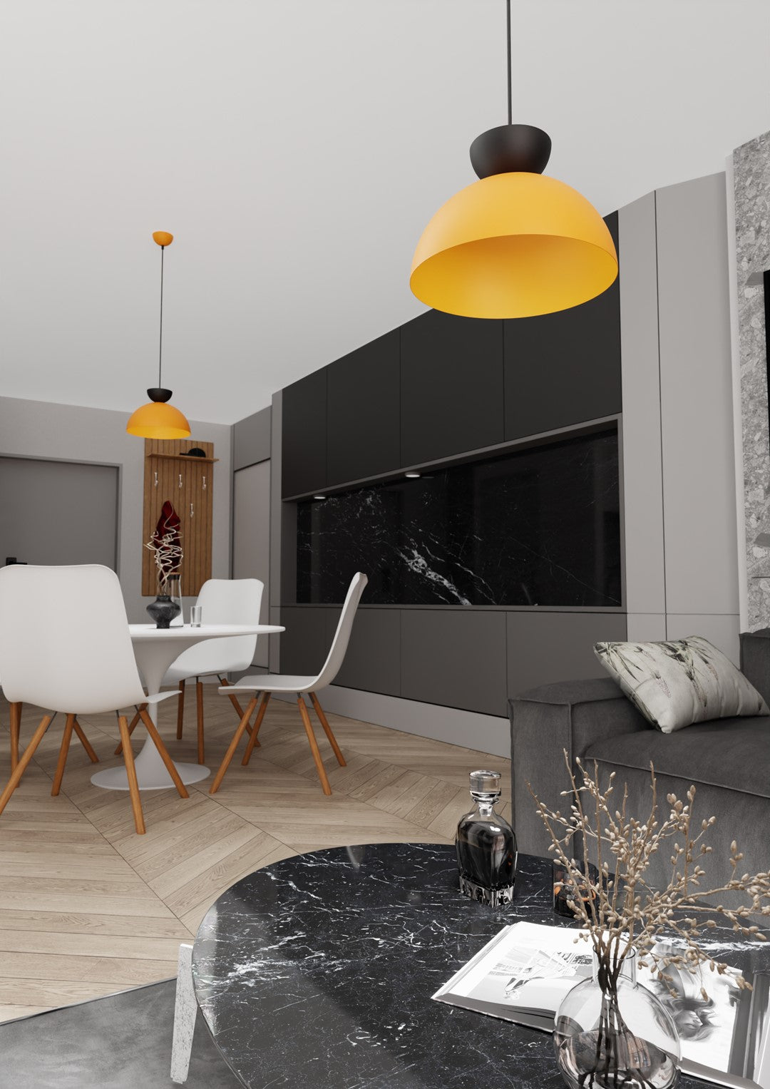Lampa suspendata emisferica galbena Lunaro