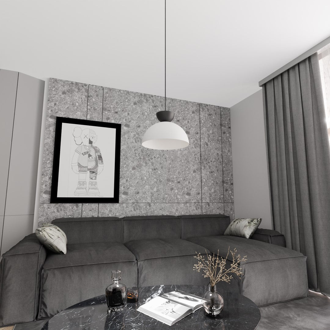 Lampa suspendata emisferica alb si negru Lunaro