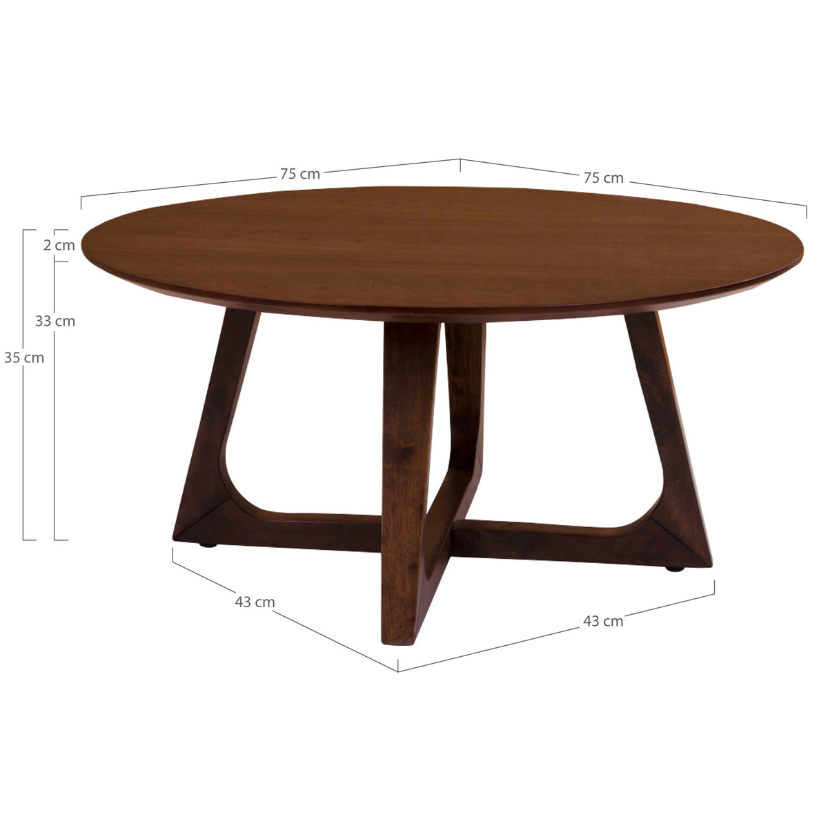 Masă de cafea, furnir de nuc, ø75x36 cm