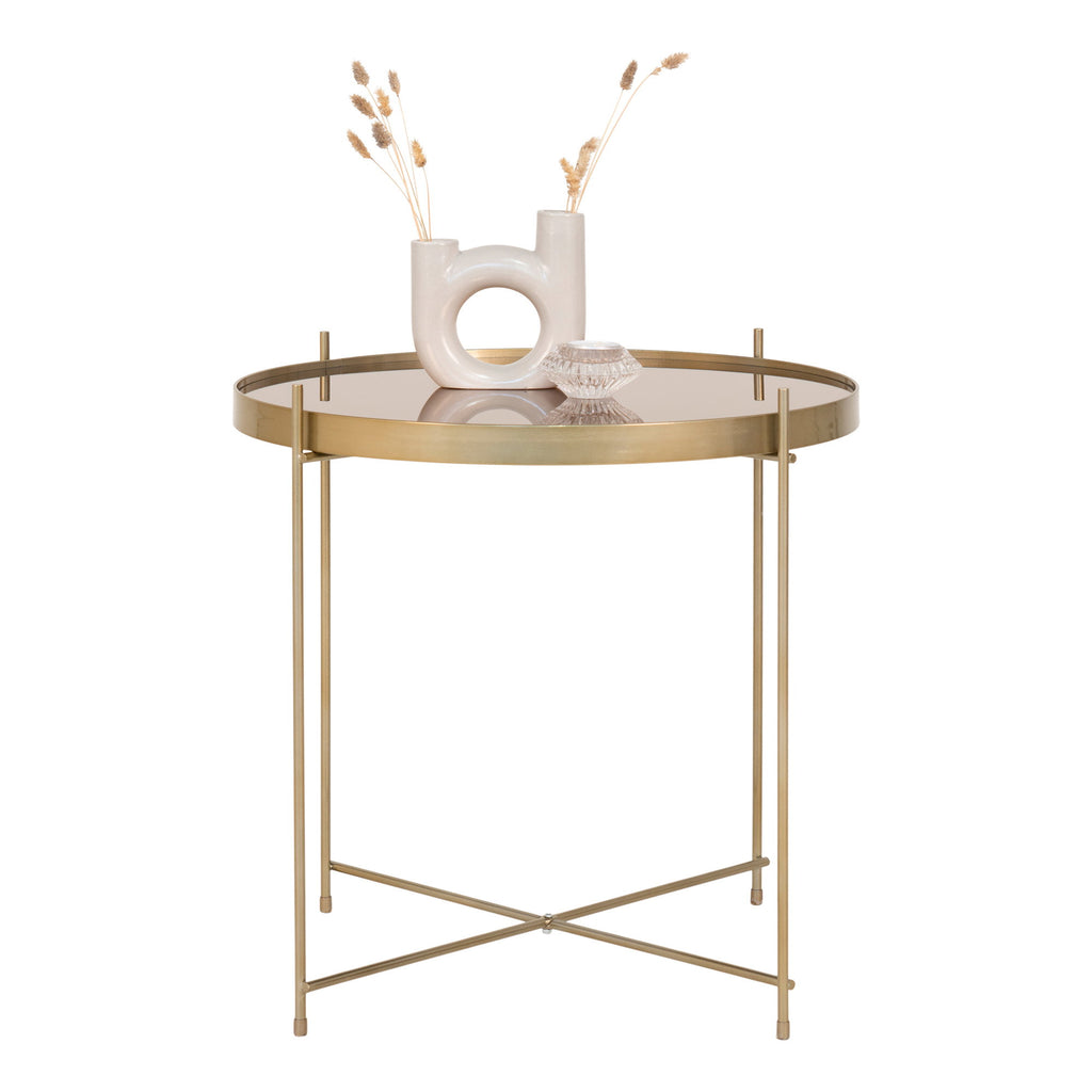 Masă de cafea, oțel de culoarea alamei, sticlă, ø48xh48cm