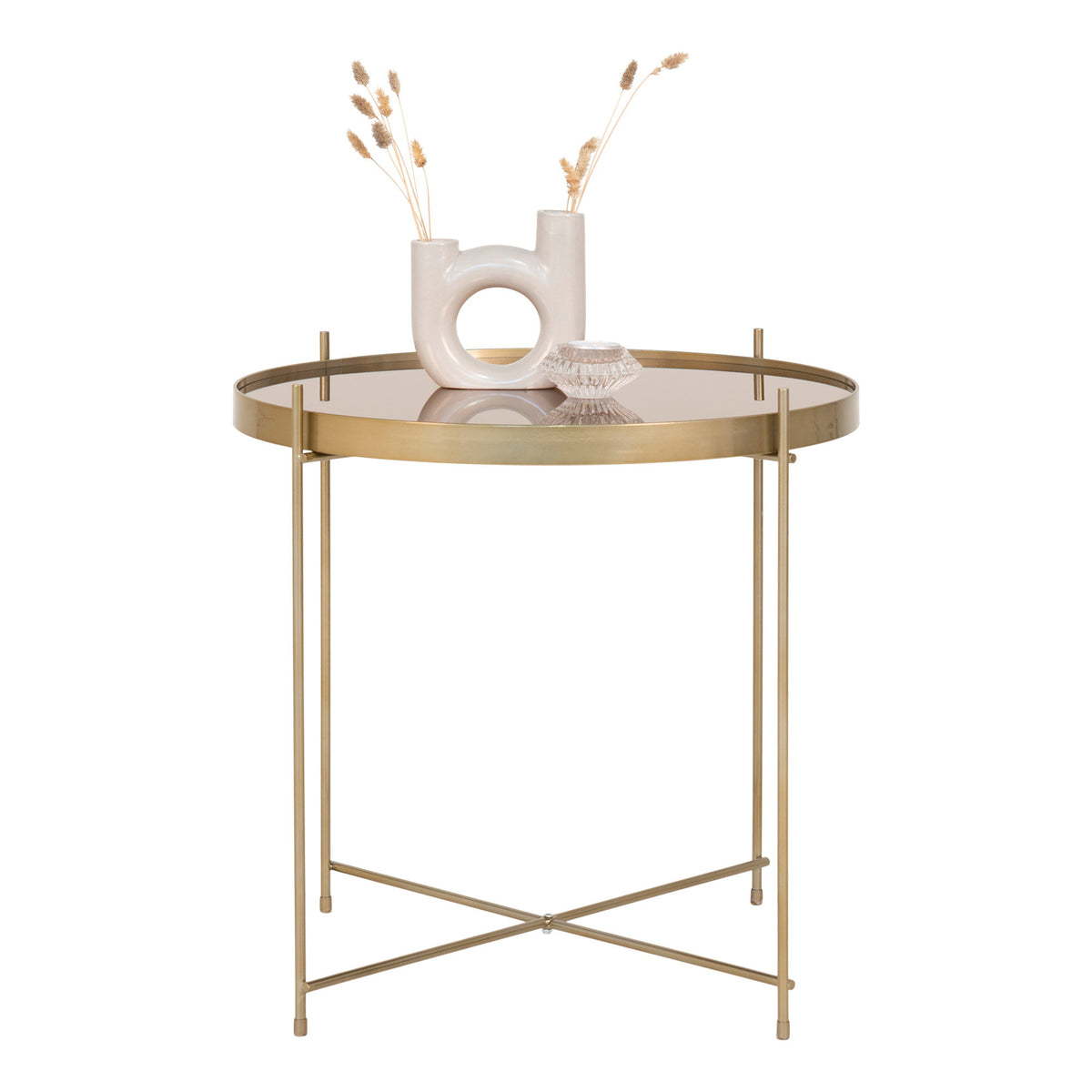 Masă de cafea, oțel de culoarea alamei, sticlă, ø48xh48cm