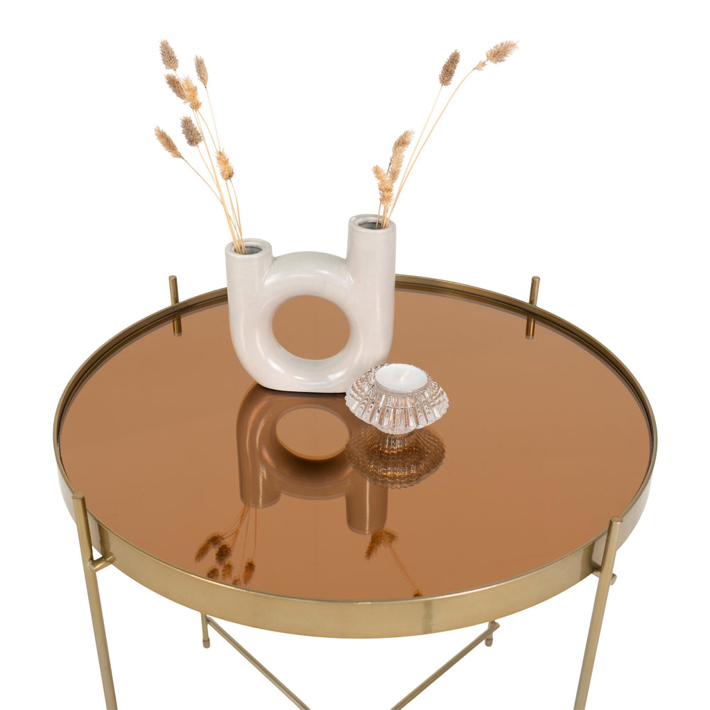 Masă de cafea, oțel de culoarea alamei, sticlă, ø48xh48cm