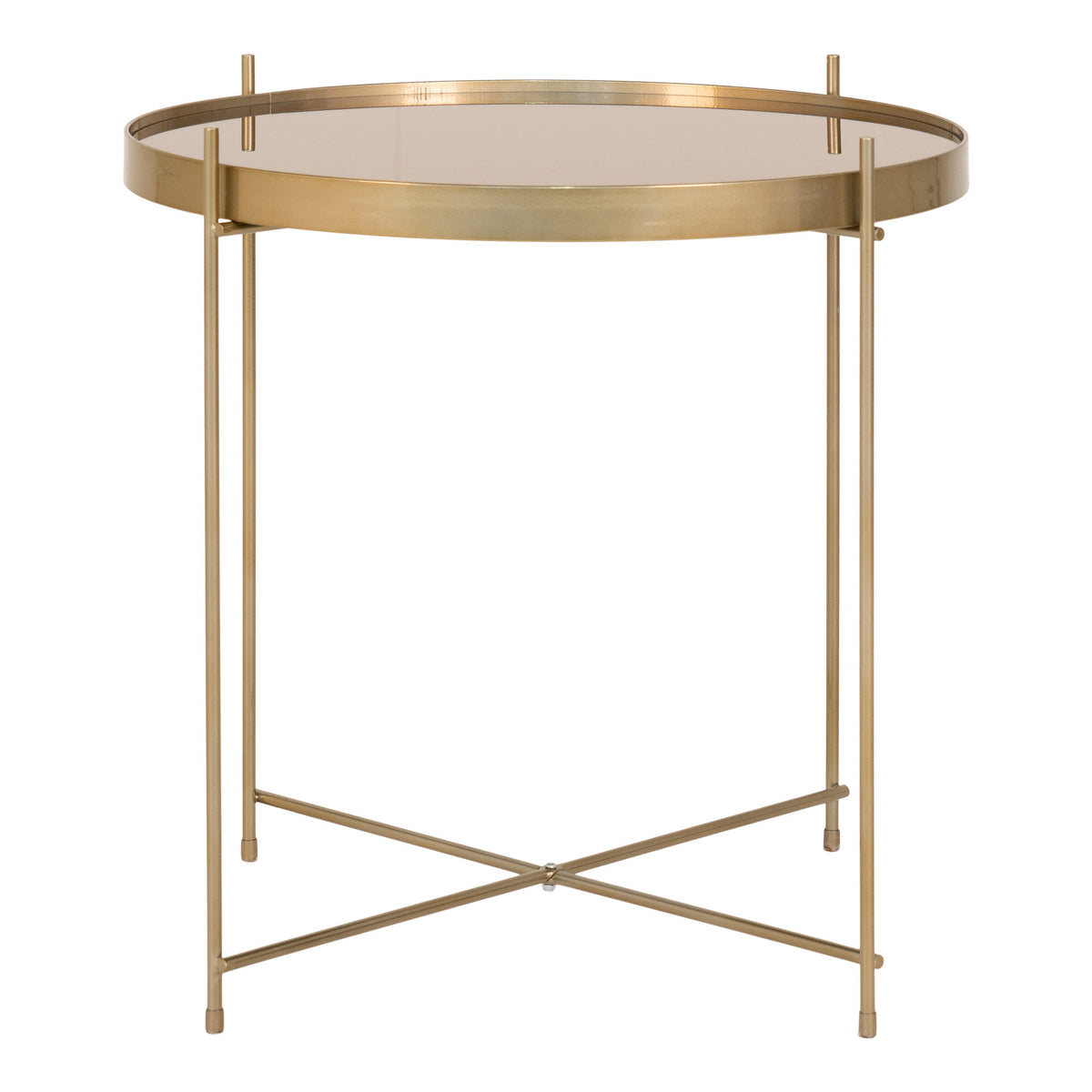 Masă de cafea, oțel de culoarea alamei, sticlă, ø48xh48cm