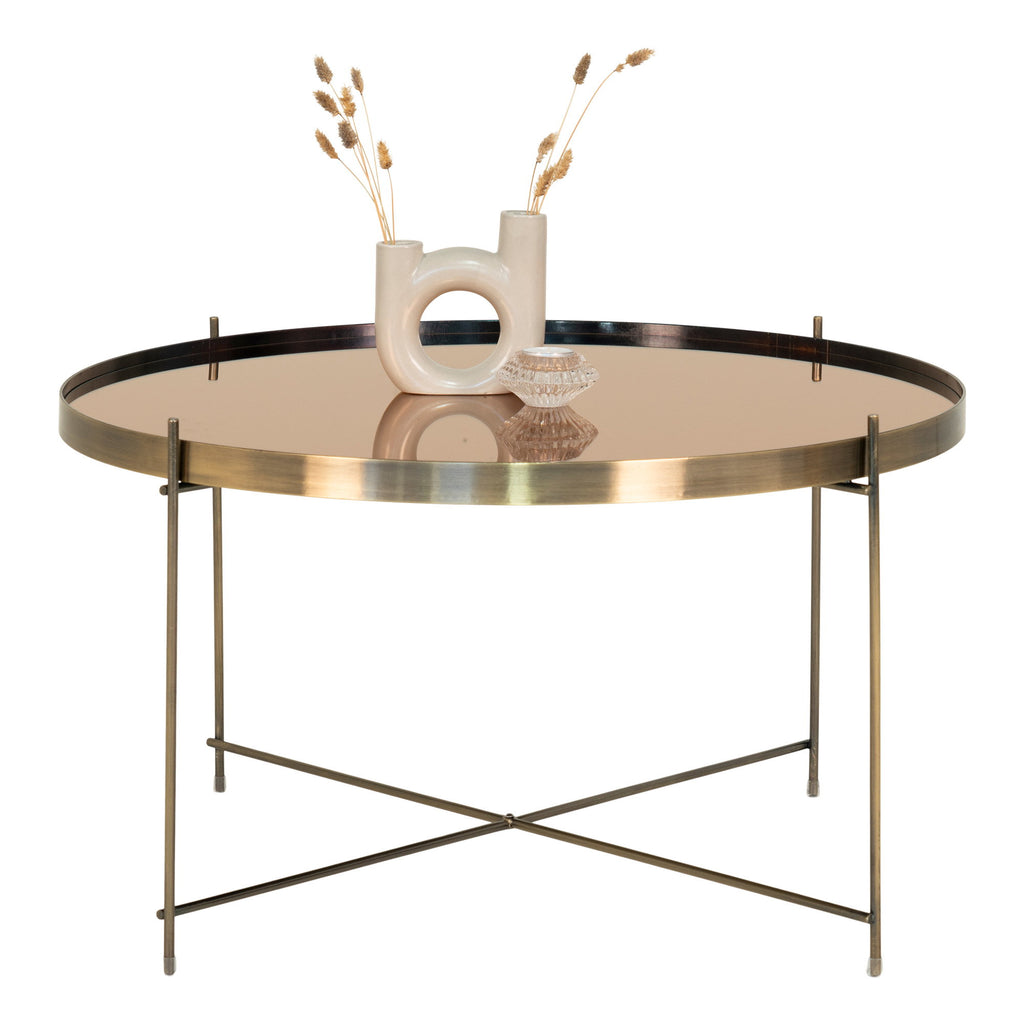 Masă de cafea, oțel de culoarea alamei și sticlă, ø70xh40cm