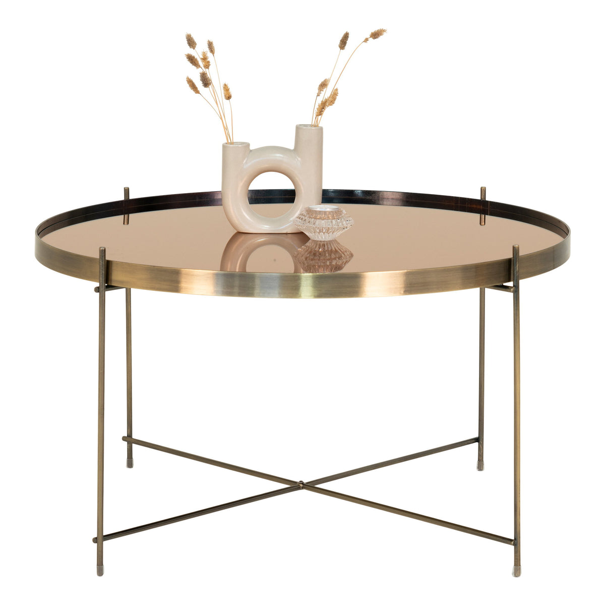 Masă de cafea, oțel de culoarea alamei și sticlă, ø70xh40cm