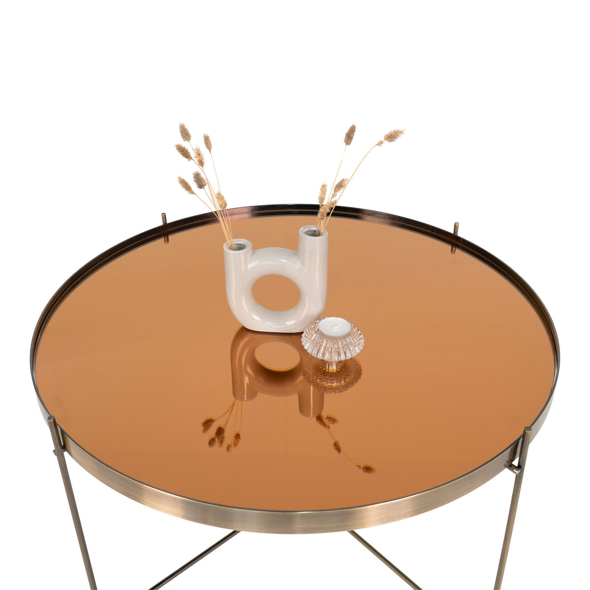 Masă de cafea, oțel de culoarea alamei și sticlă, ø70xh40cm