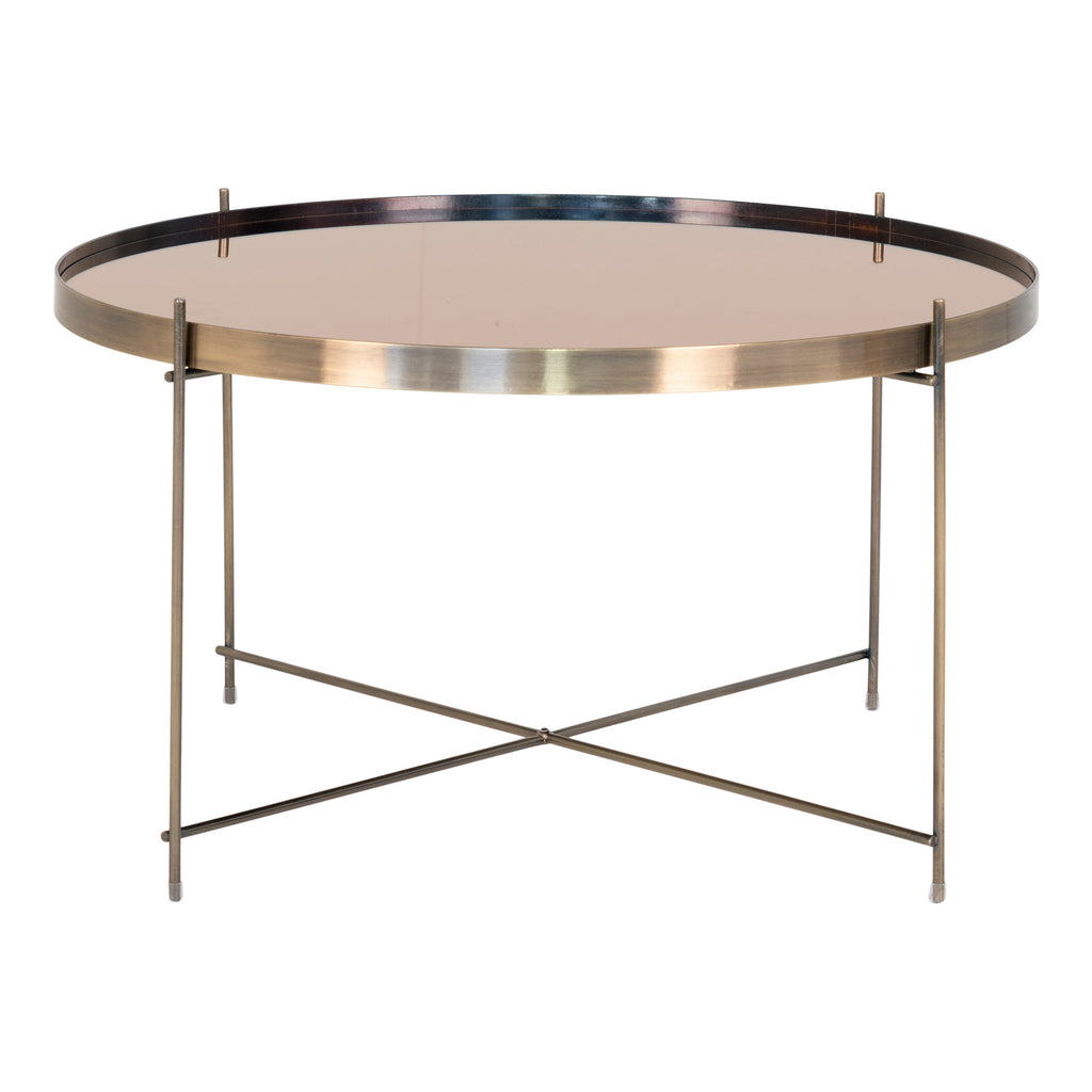 Masă de cafea, oțel de culoarea alamei și sticlă, ø70xh40cm